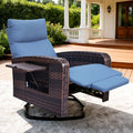 ZZW Outdoor Recliner Chair, Wicker Patio Recliners with Adjustable Backrest and Extended Foot Rest, Reclining Patio Chairs with Flip Table & Removable Cushion Cover for Porch