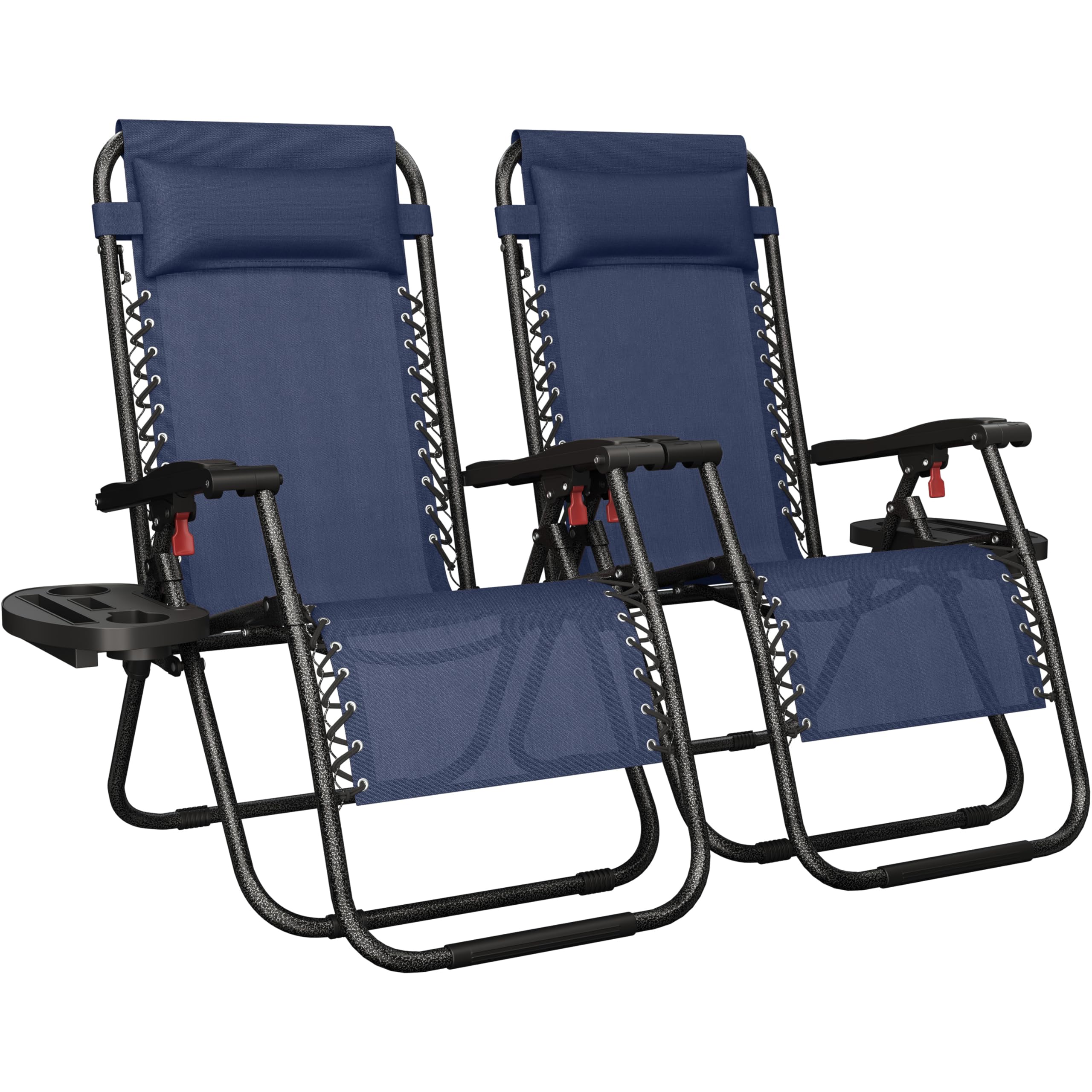 Yaheetech 26" Zero Gravity Recliners Outdoor Adjustable Folding Reclining Lounge Chairs w/Pillows, Cup Holder Trays and Carry Strap for Patio Backyard Beach New Black Set of 2