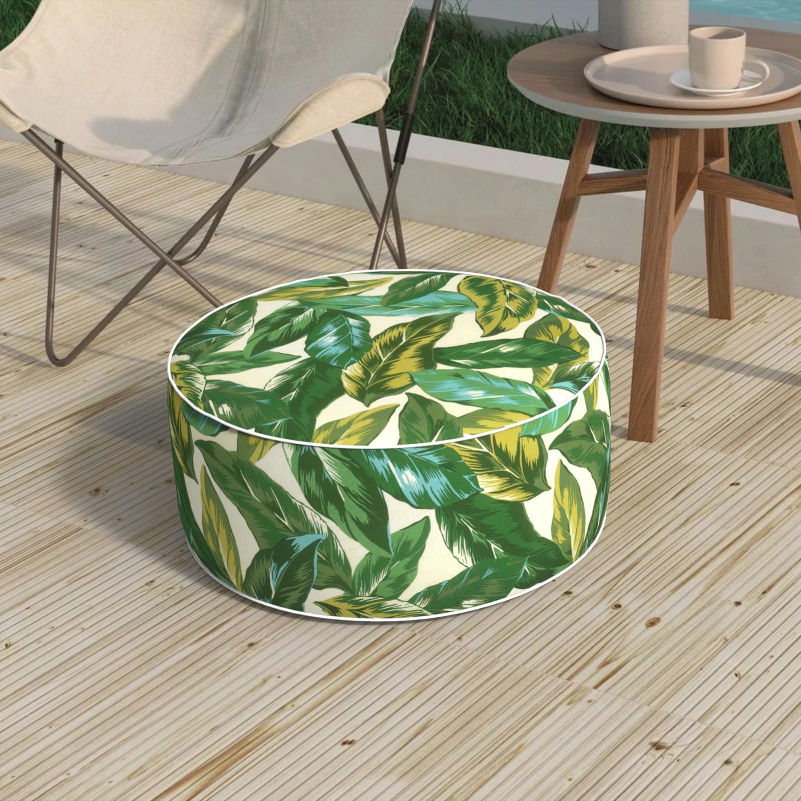 Outdoor Inflatable Stool Ottoman D31”xH14”, All Weather Portable Footrest Stool, Furniture Stool Ottomans for Home Garden Beach, Crayon Shells