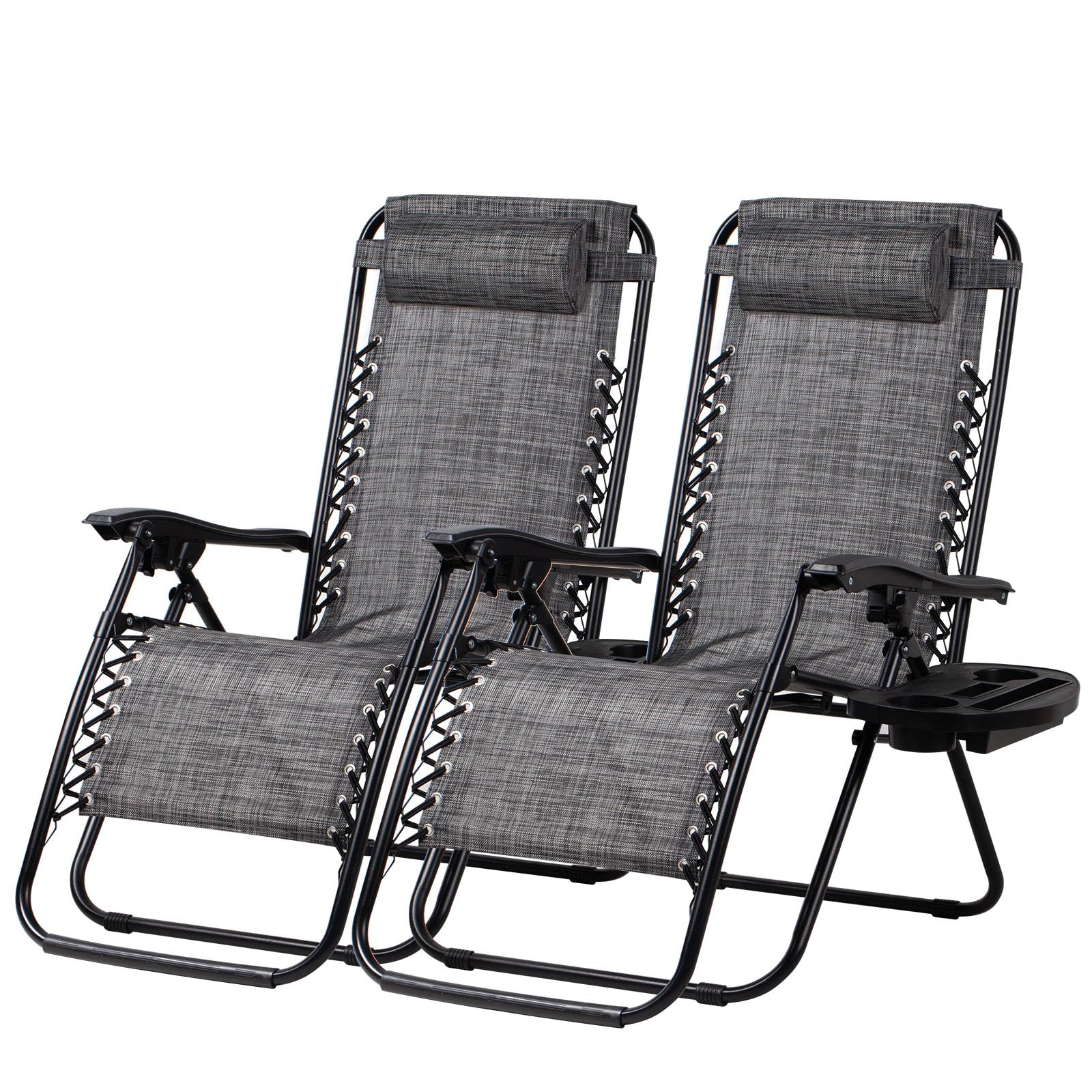 Nazhura Set of 2 Relaxing Recliners Patio Chairs Adjustable Steel Mesh Zero Gravity Lounge Chair Beach Chairs with Pillow and Cup Holder Black