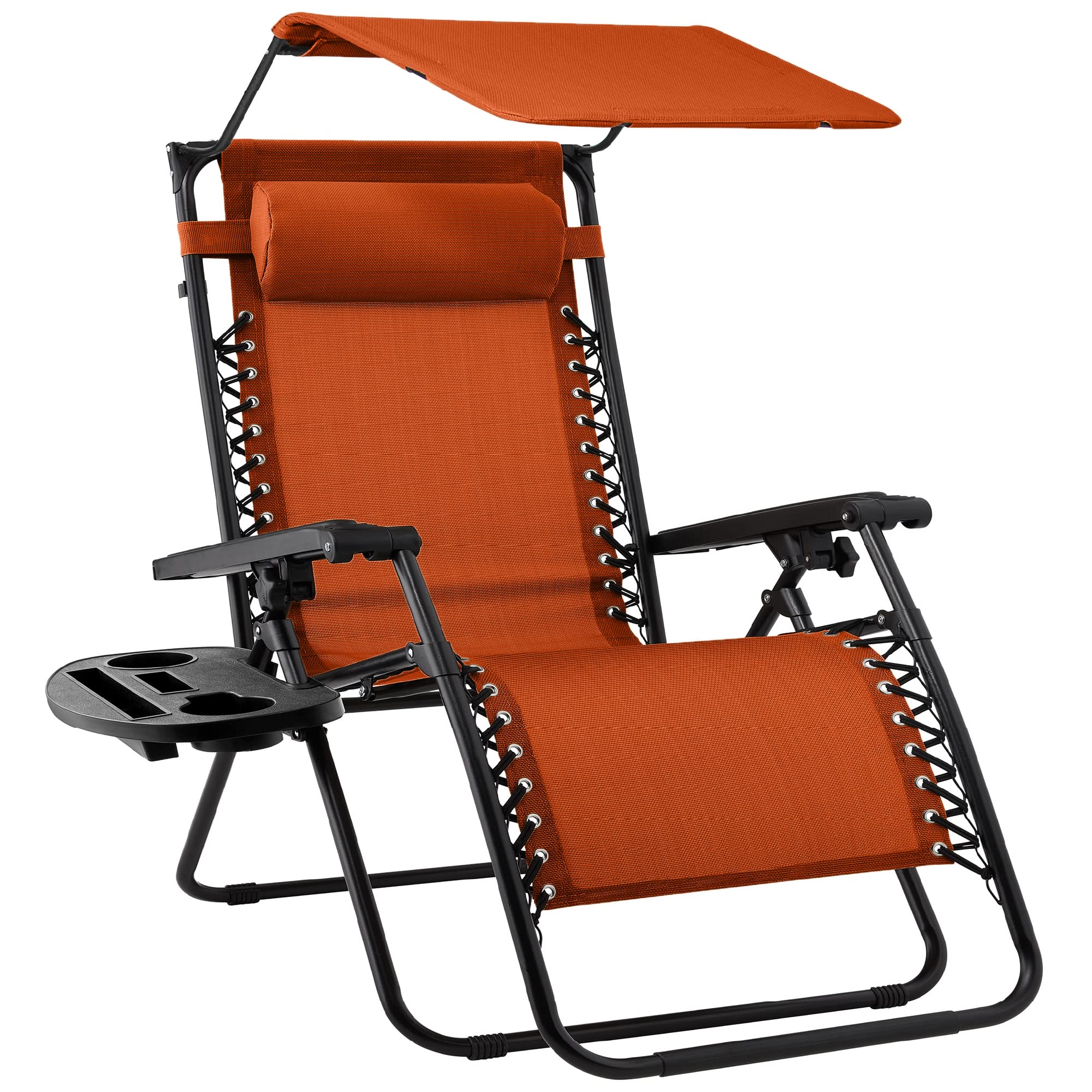 Best Choice Products Folding Zero Gravity Outdoor Recliner Patio Lounge Chair w/Adjustable Canopy Shade, Headrest, Side Accessory Tray, Textilene Mesh - Sage Green