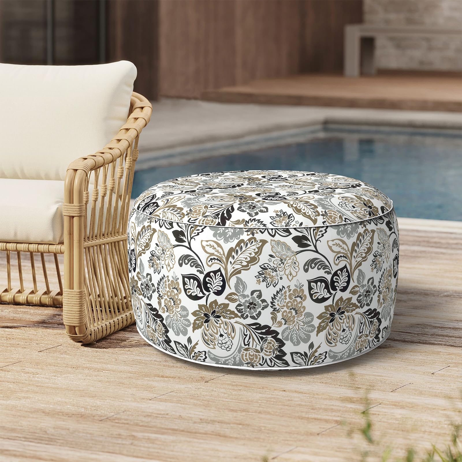 Outdoor Inflatable Stool Ottoman D31”xH14”, All Weather Portable Footrest Stool, Furniture Stool Ottomans for Home Garden Beach, Crayon Shells