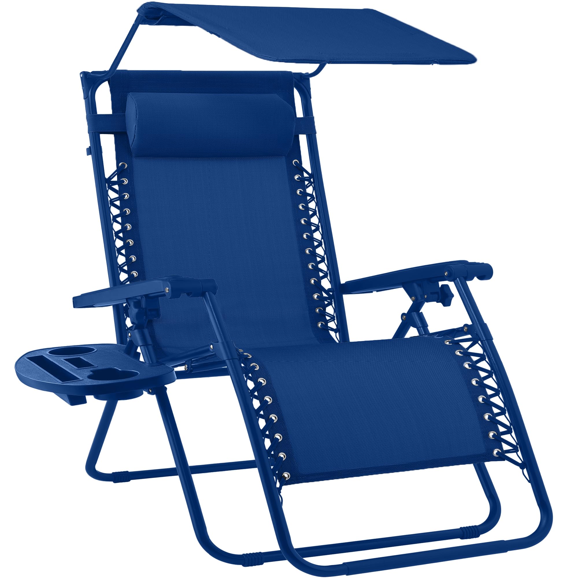 Best Choice Products Folding Zero Gravity Outdoor Recliner Patio Lounge Chair w/Adjustable Canopy Shade, Headrest, Side Accessory Tray, Textilene Mesh - Sage Green
