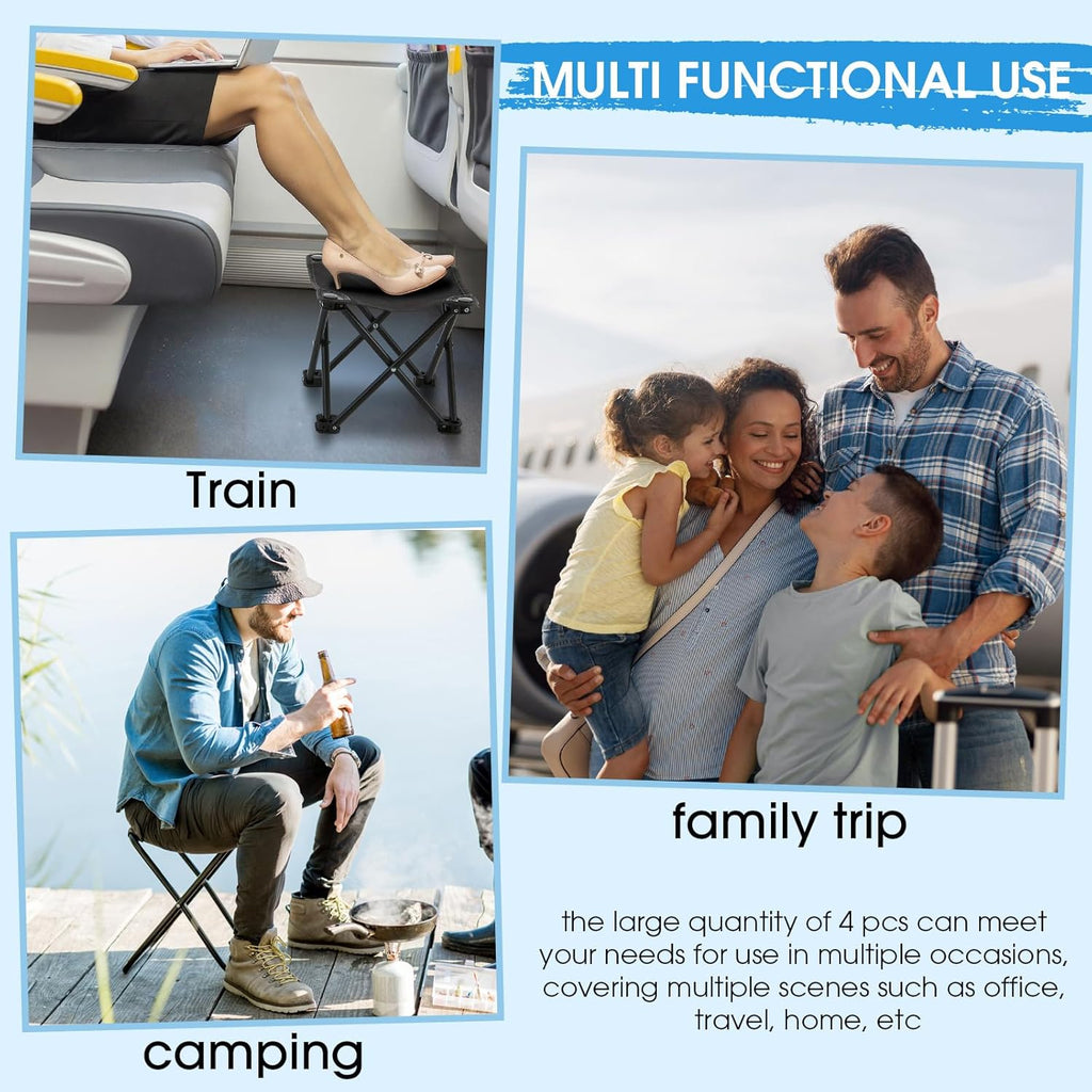 Ripeng 4 Pcs Portable Airplane Travel Foot Rest, Folding Camping Stool, Under Desk Foot Rest at Work for Long Flight, Home and Office Outdoor Hiking Fishing with Carry Bag (Black)
