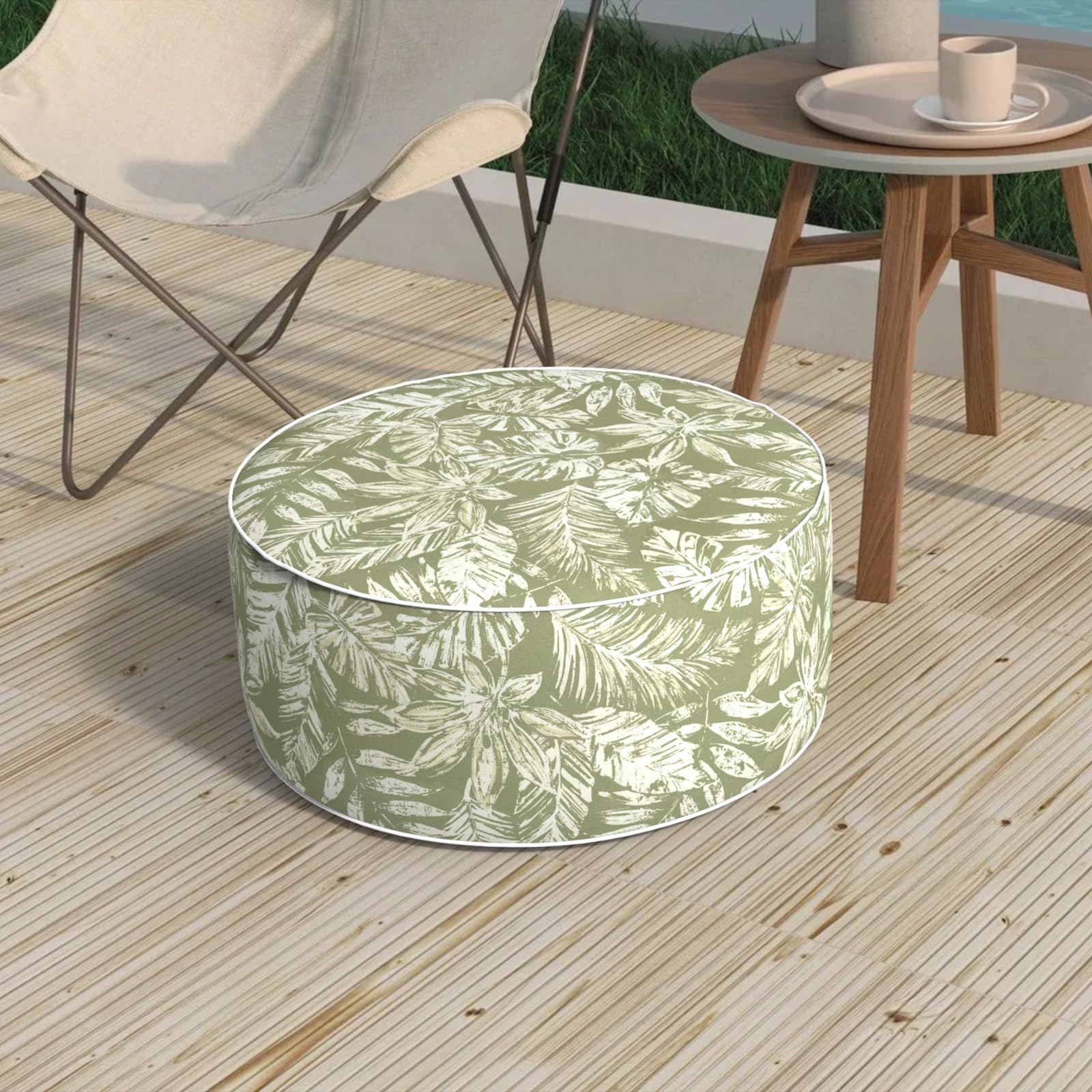 Outdoor Inflatable Stool Ottoman D31”xH14”, All Weather Portable Footrest Stool, Furniture Stool Ottomans for Home Garden Beach, Crayon Shells