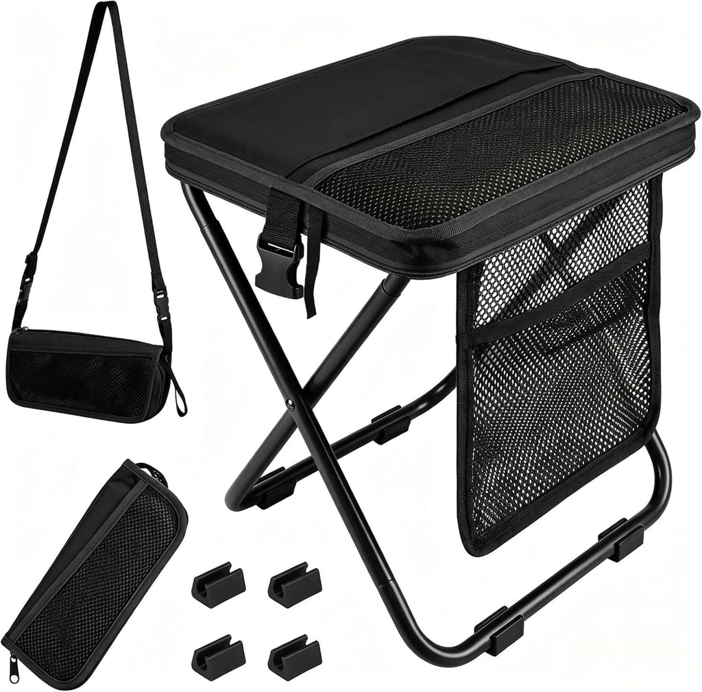 Foldable Camping Stool, Heavy Duty Thickened Collapsible Portable Pocket Chair, Compact Pocket Size Travel Seat for Hiking, Fishing, Picnic and Outdoor Activities (L15*W12*H16in)