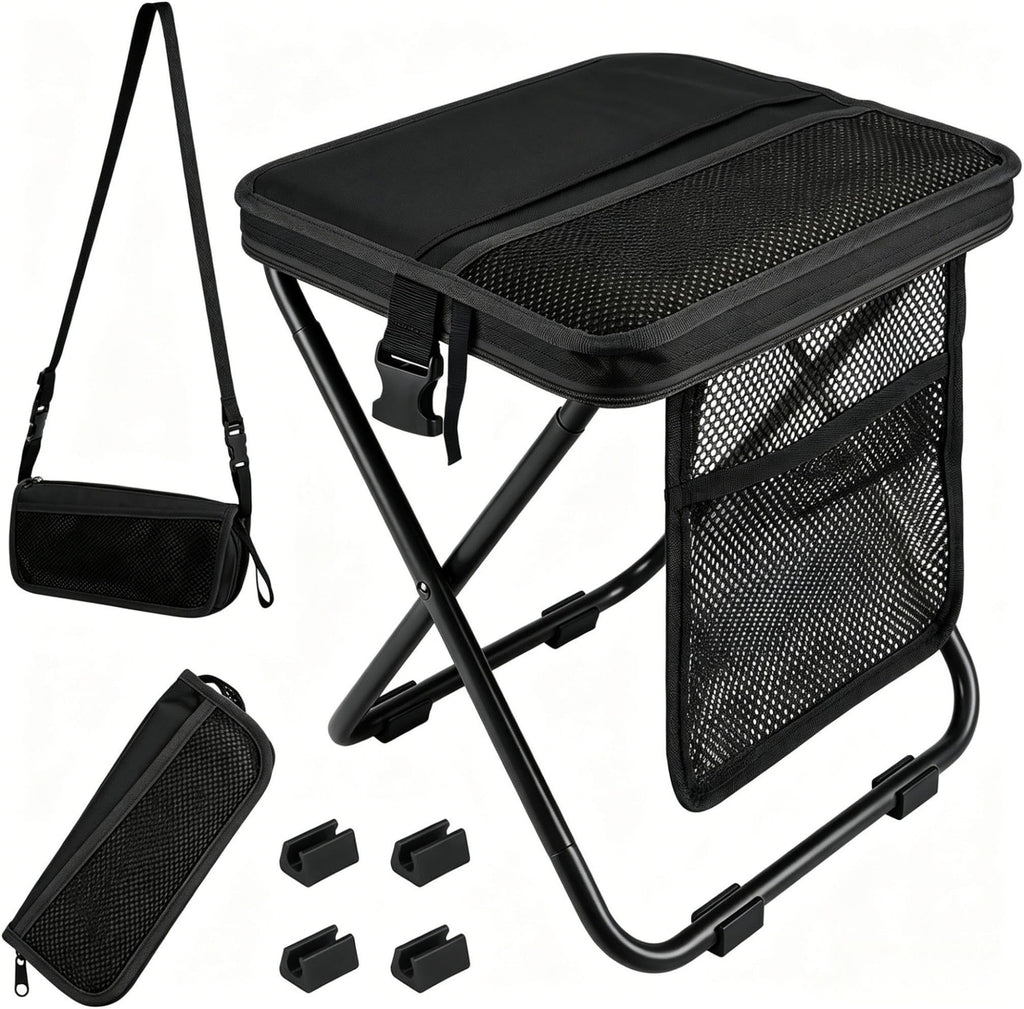 Foldable Camping Stool, Heavy Duty Thickened Collapsible Portable Pocket Chair, Compact Pocket Size Travel Seat for Hiking, Fishing, Picnic and Outdoor Activities (L15*W12*H16in)