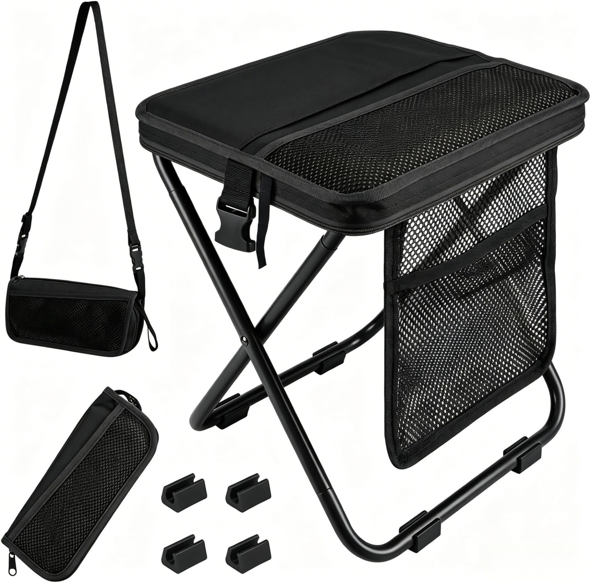 Foldable Camping Stool, Heavy Duty Thickened Collapsible Portable Pocket Chair, Compact Pocket Size Travel Seat for Hiking, Fishing, Picnic and Outdoor Activities (L15*W12*H16in)