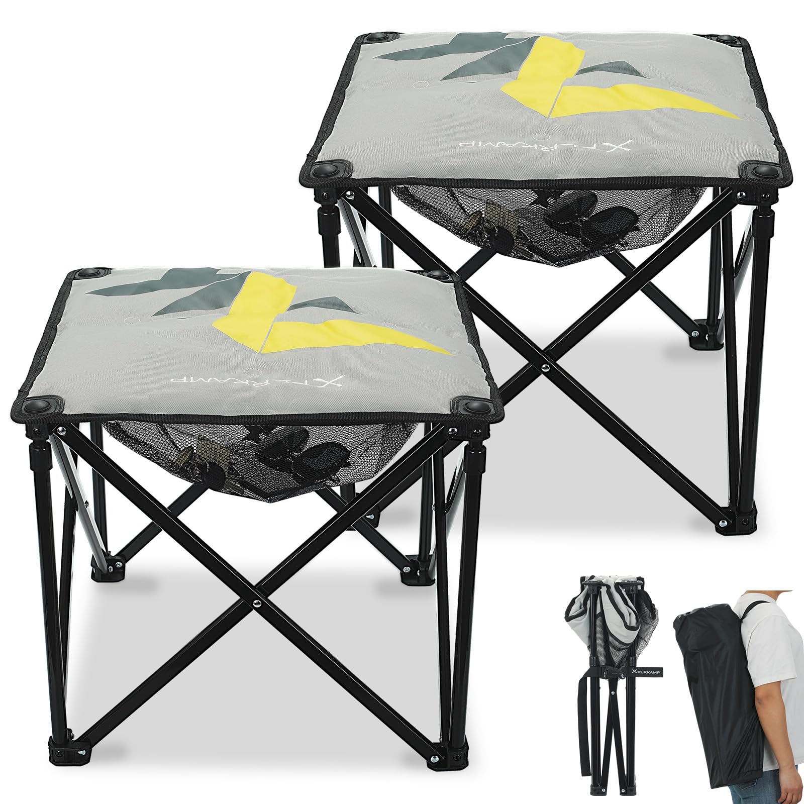 Upgraded Padded Camp Foot Rest, 18.1 Inch Oversized Camping Stool for Lawn Gardening Fishing, 500lbs Heavy Duty Camping Chairs Portable Outdoor Folding Footstool (1, Jet Black-Extra Thick)