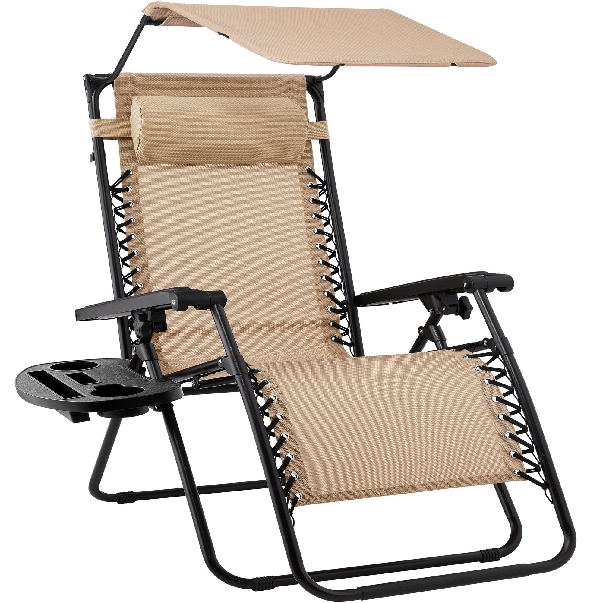 Best Choice Products Folding Zero Gravity Outdoor Recliner Patio Lounge Chair w/Adjustable Canopy Shade, Headrest, Side Accessory Tray, Textilene Mesh - Sage Green