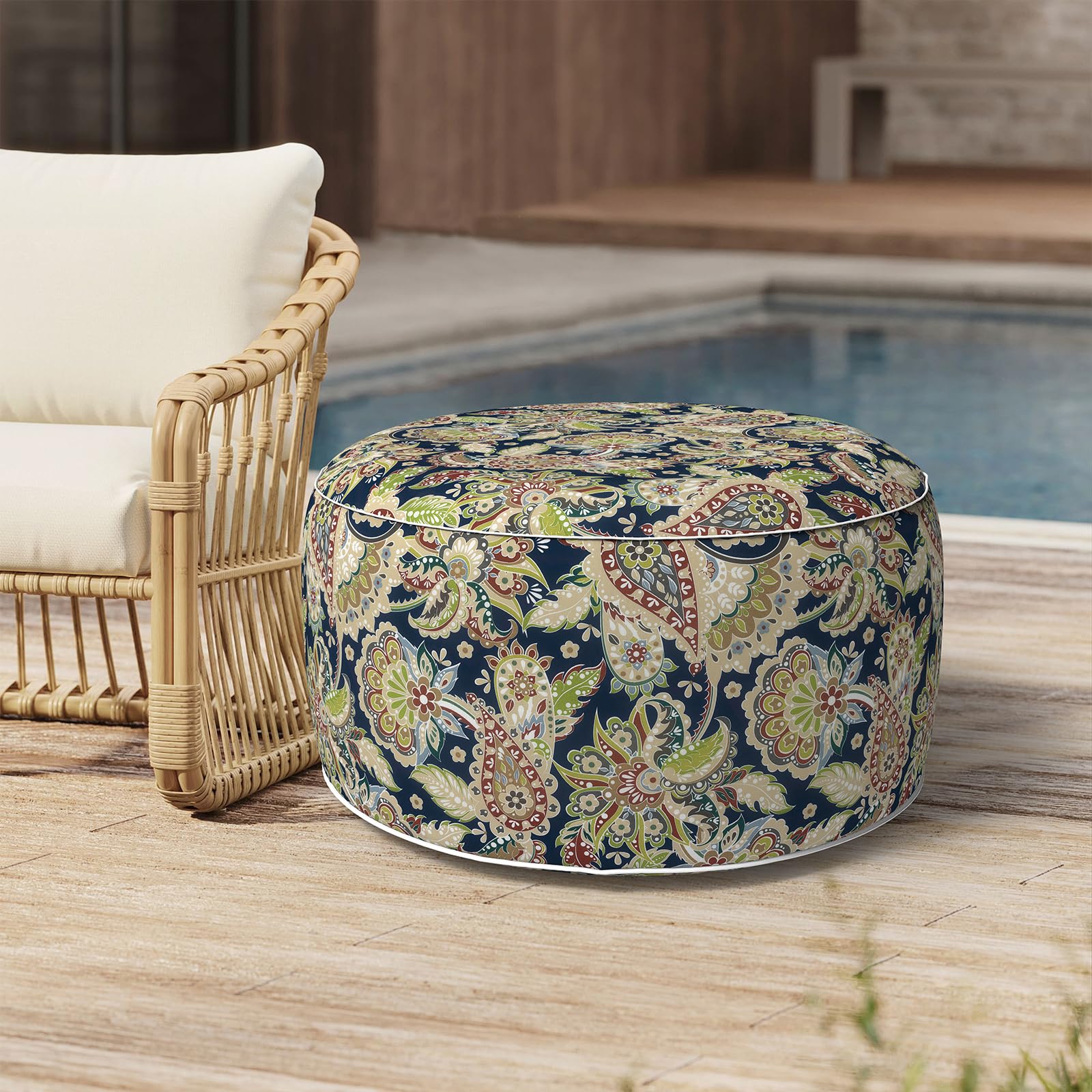 Outdoor Inflatable Stool Ottoman D31”xH14”, All Weather Portable Footrest Stool, Furniture Stool Ottomans for Home Garden Beach, Crayon Shells