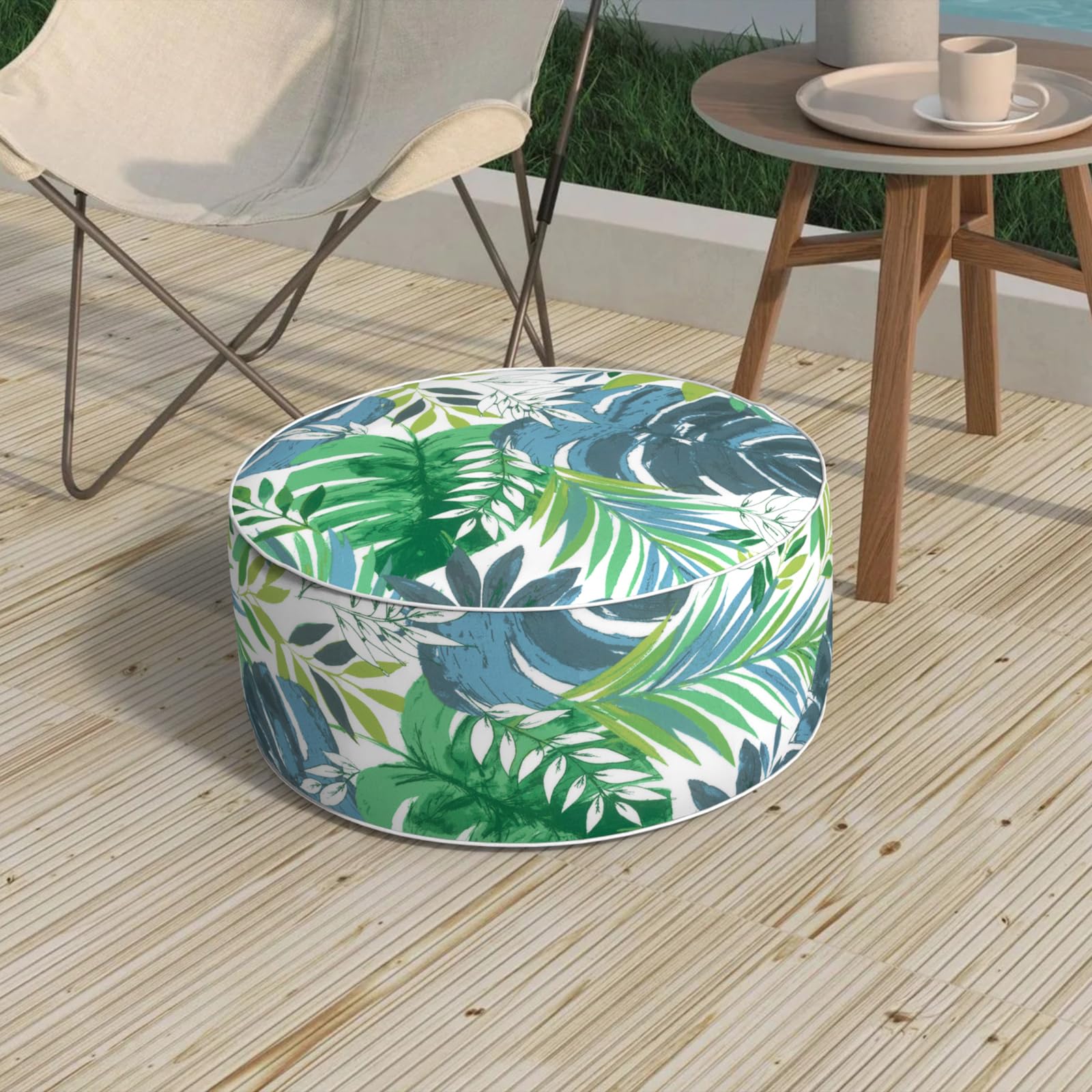 Outdoor Inflatable Stool Ottoman D31”xH14”, All Weather Portable Footrest Stool, Furniture Stool Ottomans for Home Garden Beach, Crayon Shells
