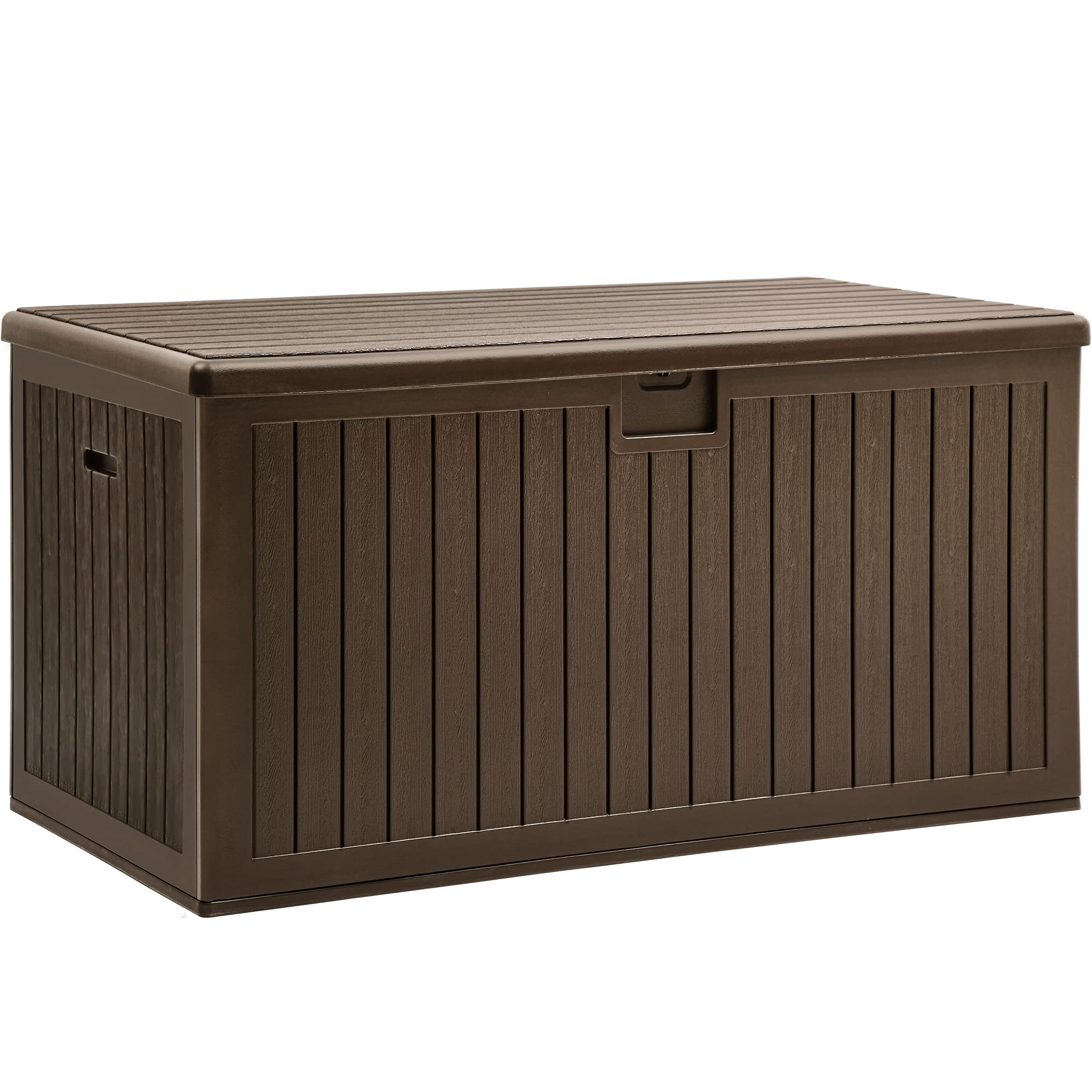 YITAHOME 70 Gallon Deck Bench with Storage, Outdoor Storage Box Bench with Armrests for Patio Garden Pool Porch, Waterproof&Lockable, Light Brown
