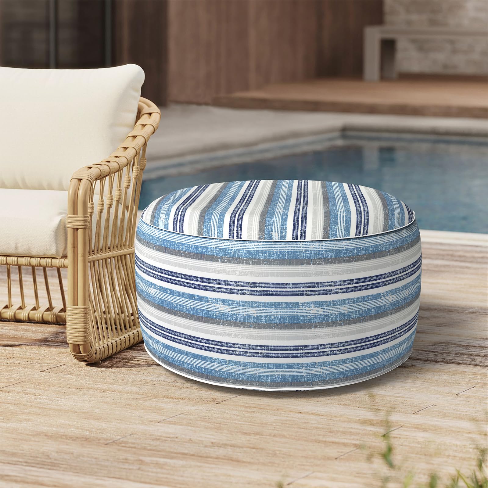 Outdoor Inflatable Stool Ottoman D31”xH14”, All Weather Portable Footrest Stool, Furniture Stool Ottomans for Home Garden Beach, Crayon Shells