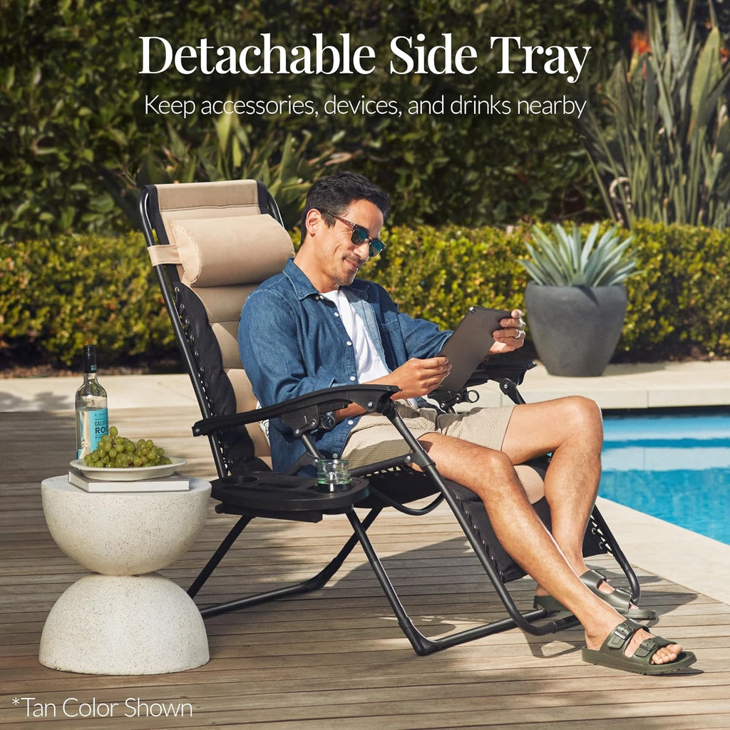 Best Choice Products Oversized Padded Zero Gravity Chair, Folding Outdoor Patio Recliner, XL Anti Gravity Lounger for Backyard w/Headrest, Cup Holder, Side Tray, Polyester Mesh - Sage Green