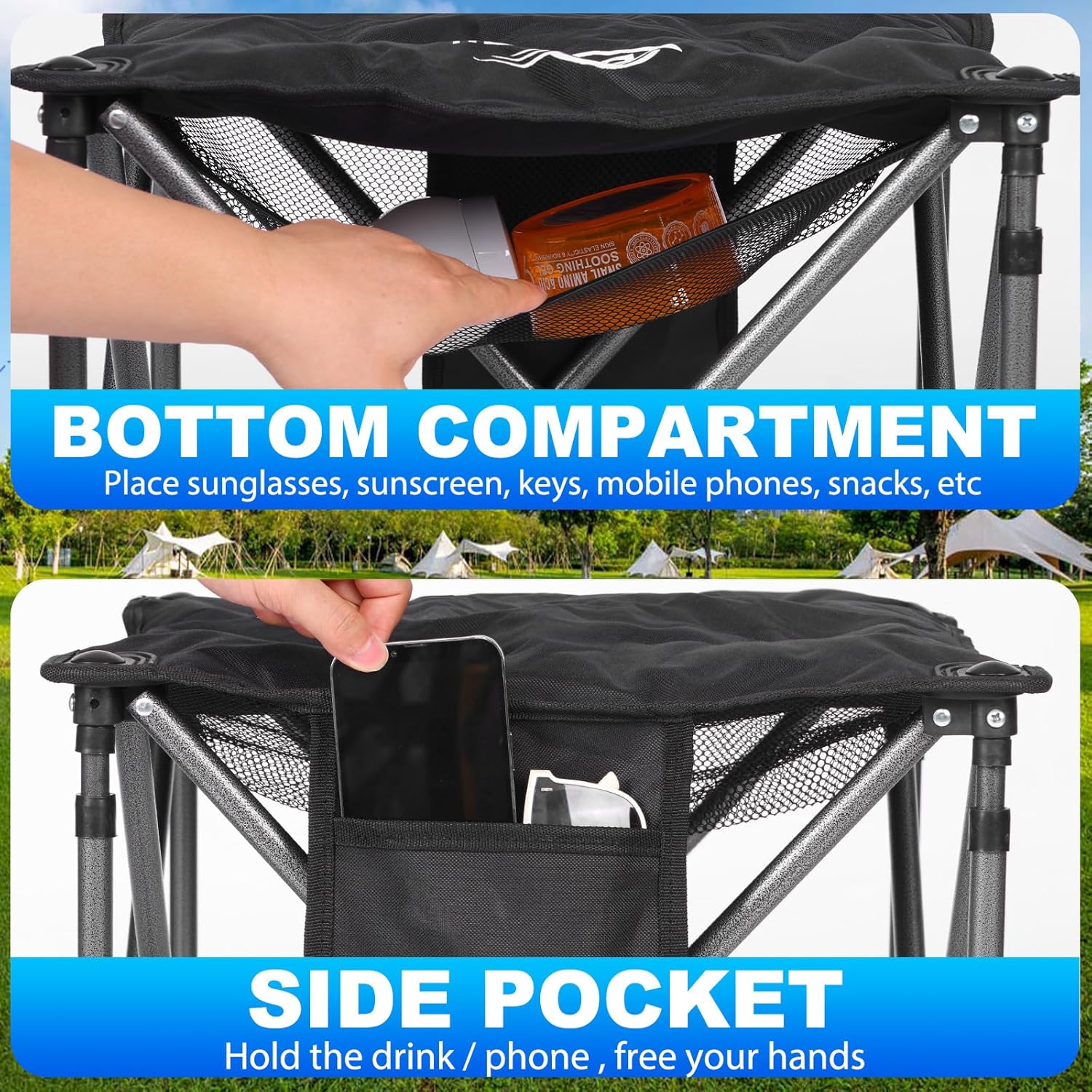 Bolosy Camping Stool Oversized Camping Foot Stool Ottoman Heavy Duty Camp Stool Padded Camping Chair Foot Rest Foldable Footrest