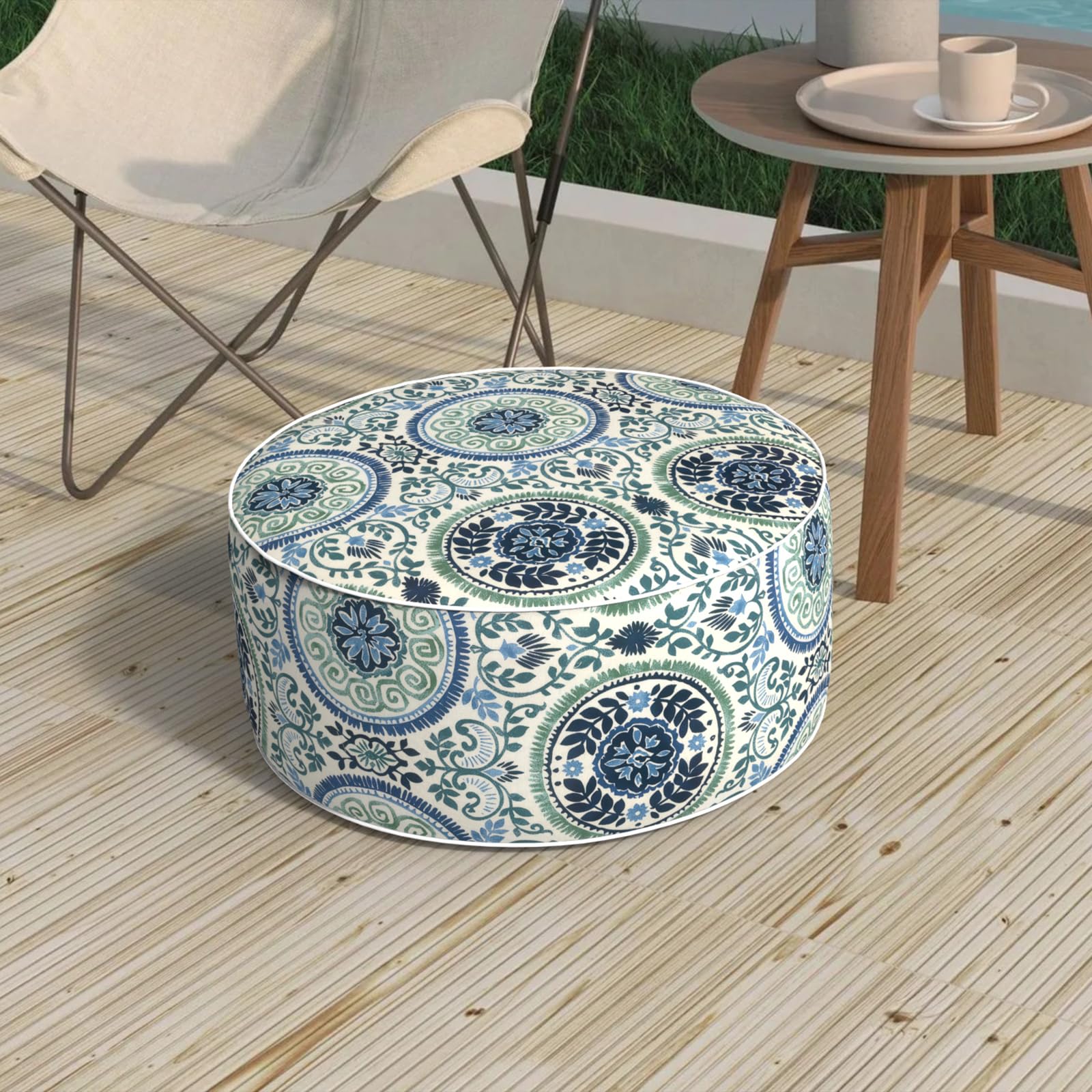 Outdoor Inflatable Stool Ottoman D31”xH14”, All Weather Portable Footrest Stool, Furniture Stool Ottomans for Home Garden Beach, Crayon Shells
