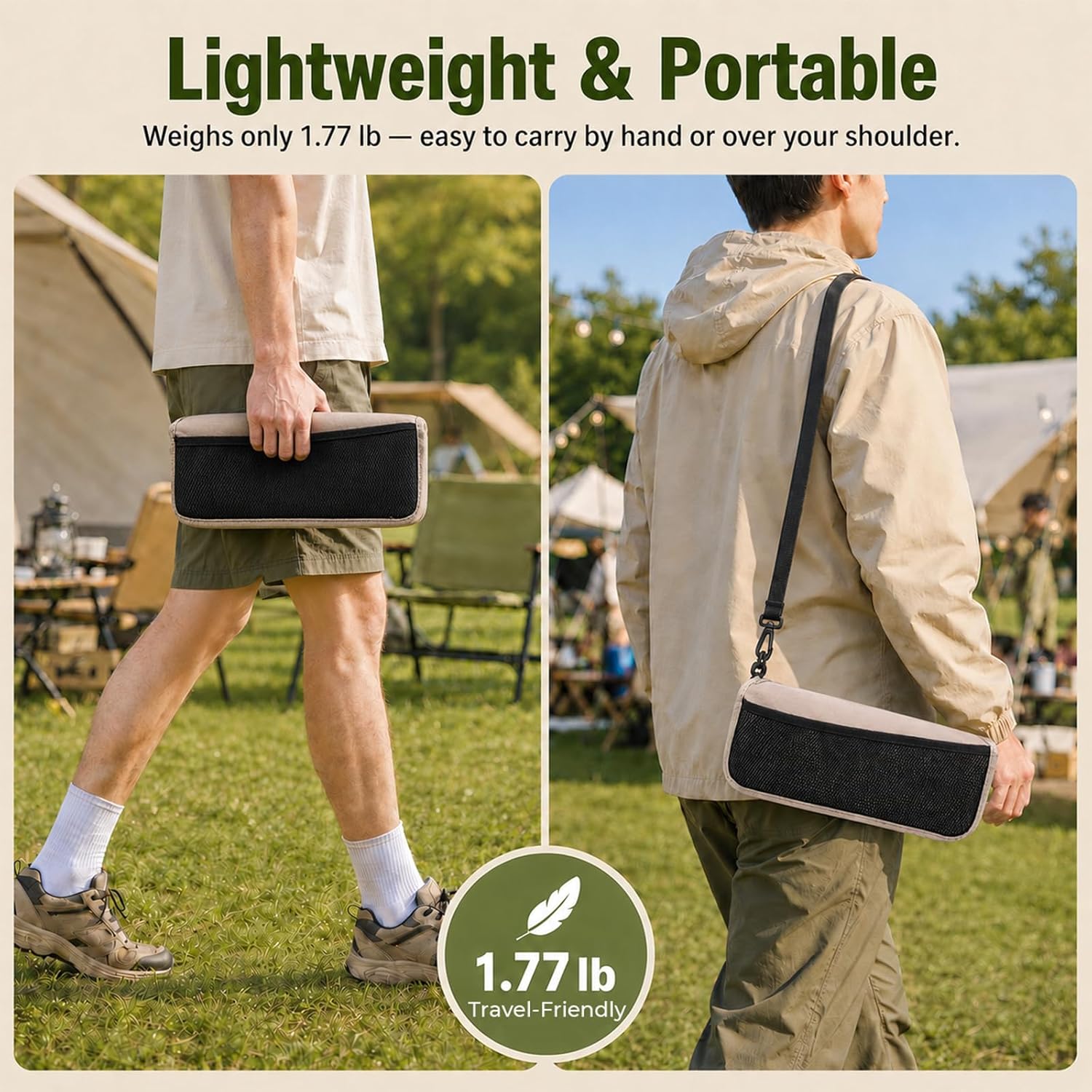 Portable Folding Stool for Adults, 2 Pack Foldable Backpack Stools with Shoulder Strap, 1.77 lb Lightweight Camping Stools, Compact Travel Seats for Fishing, Hiking, Gardening, Festivals, Khaki