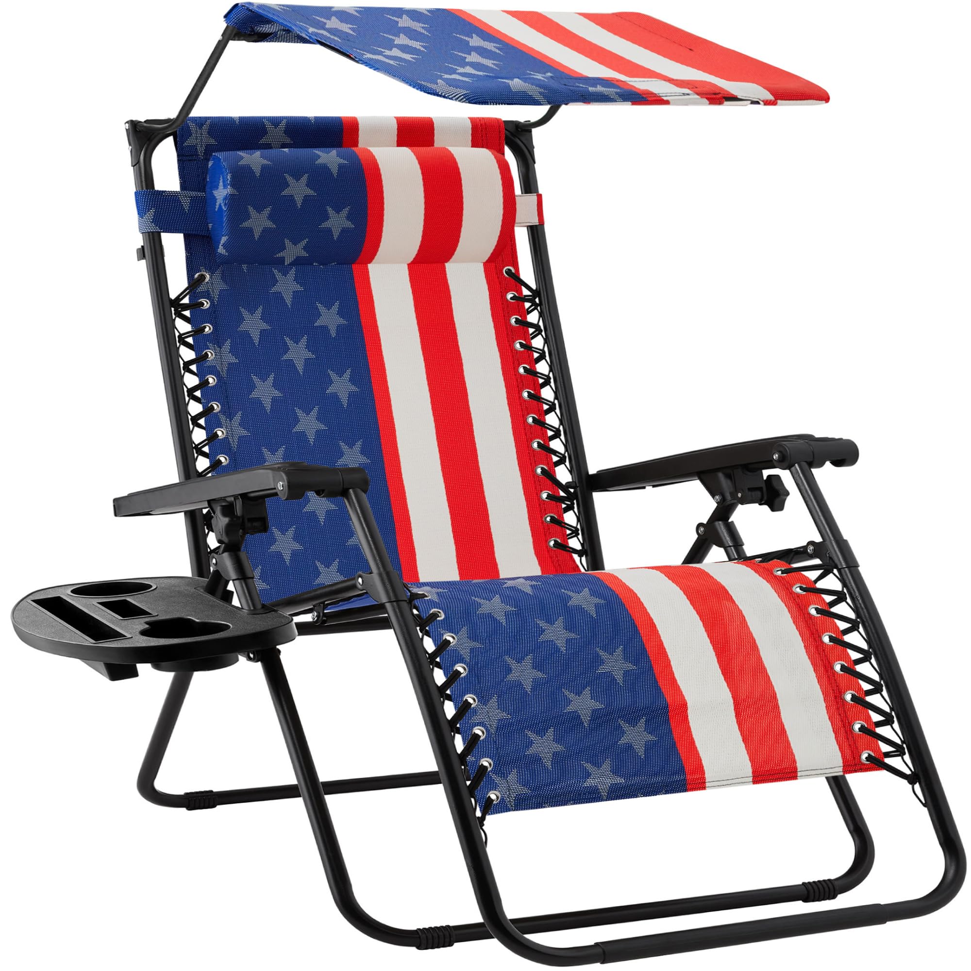 Best Choice Products Folding Zero Gravity Outdoor Recliner Patio Lounge Chair w/Adjustable Canopy Shade, Headrest, Side Accessory Tray, Textilene Mesh - Sage Green