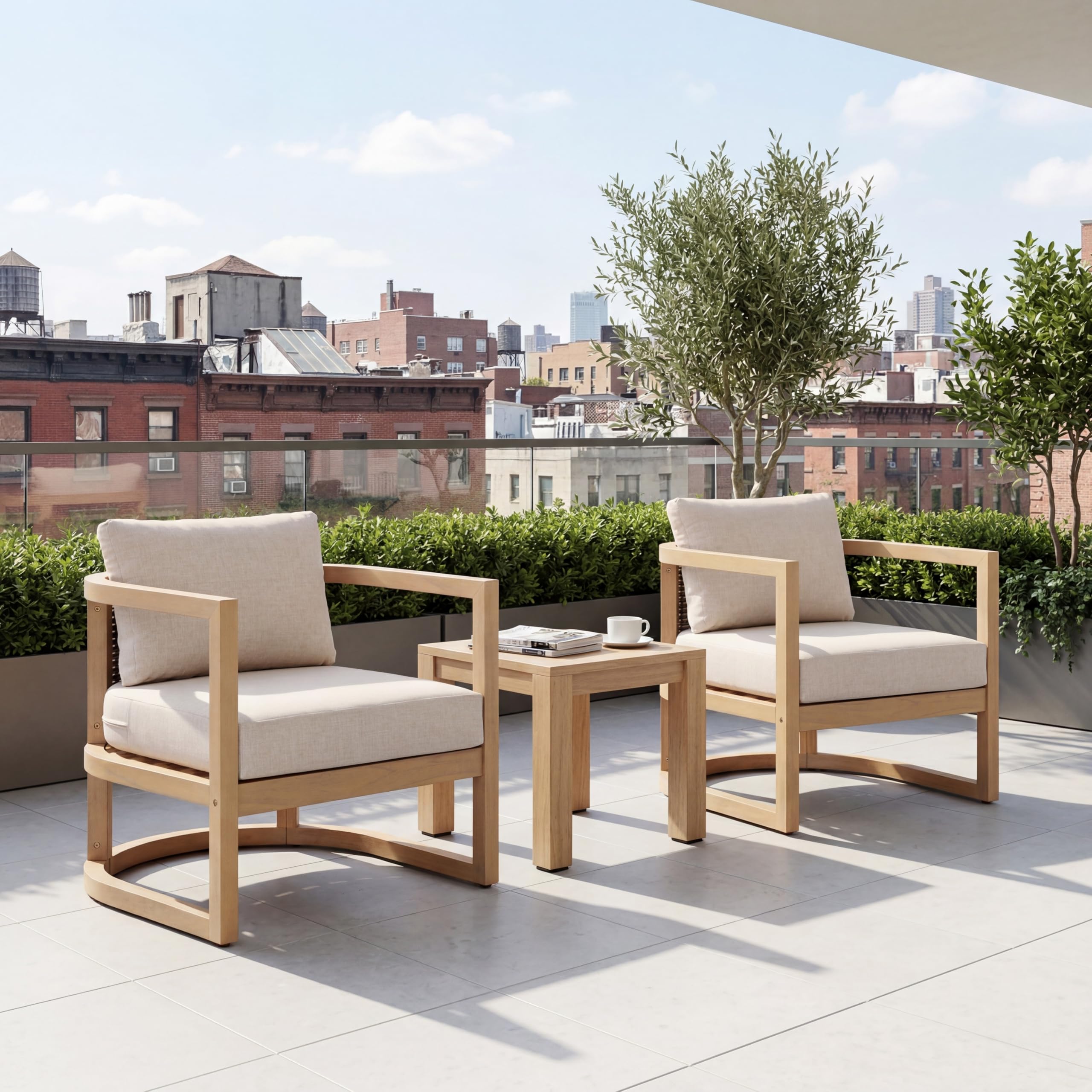 Merax Patio Outdoor Acacia Wood Round Coffee Table for Backyard, Lawn, Balcony, Teak Finish