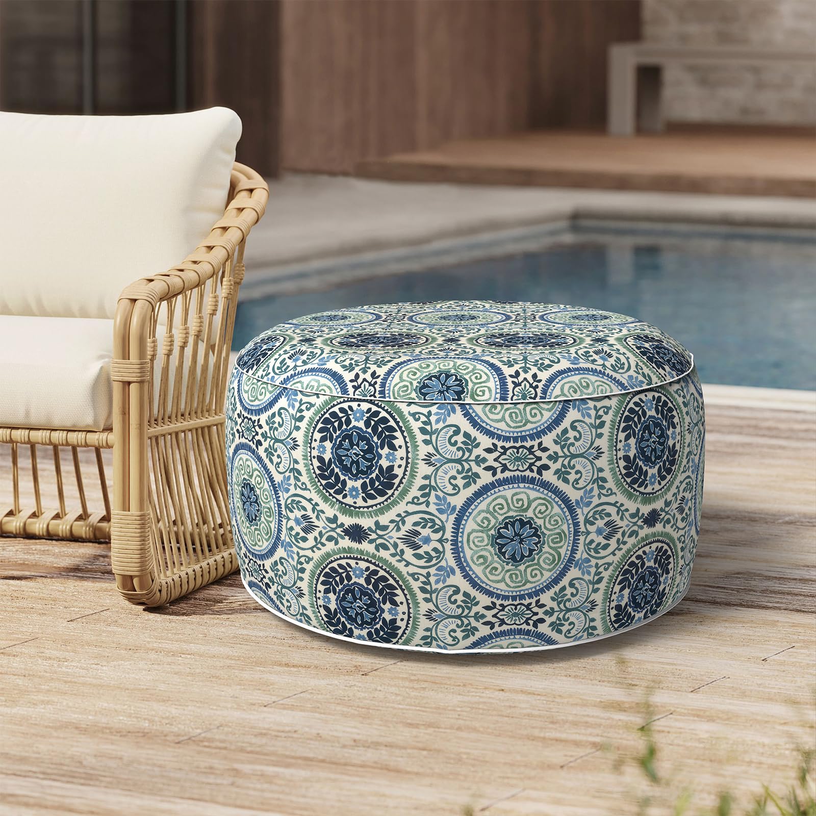 Outdoor Inflatable Stool Ottoman D31”xH14”, All Weather Portable Footrest Stool, Furniture Stool Ottomans for Home Garden Beach, Crayon Shells