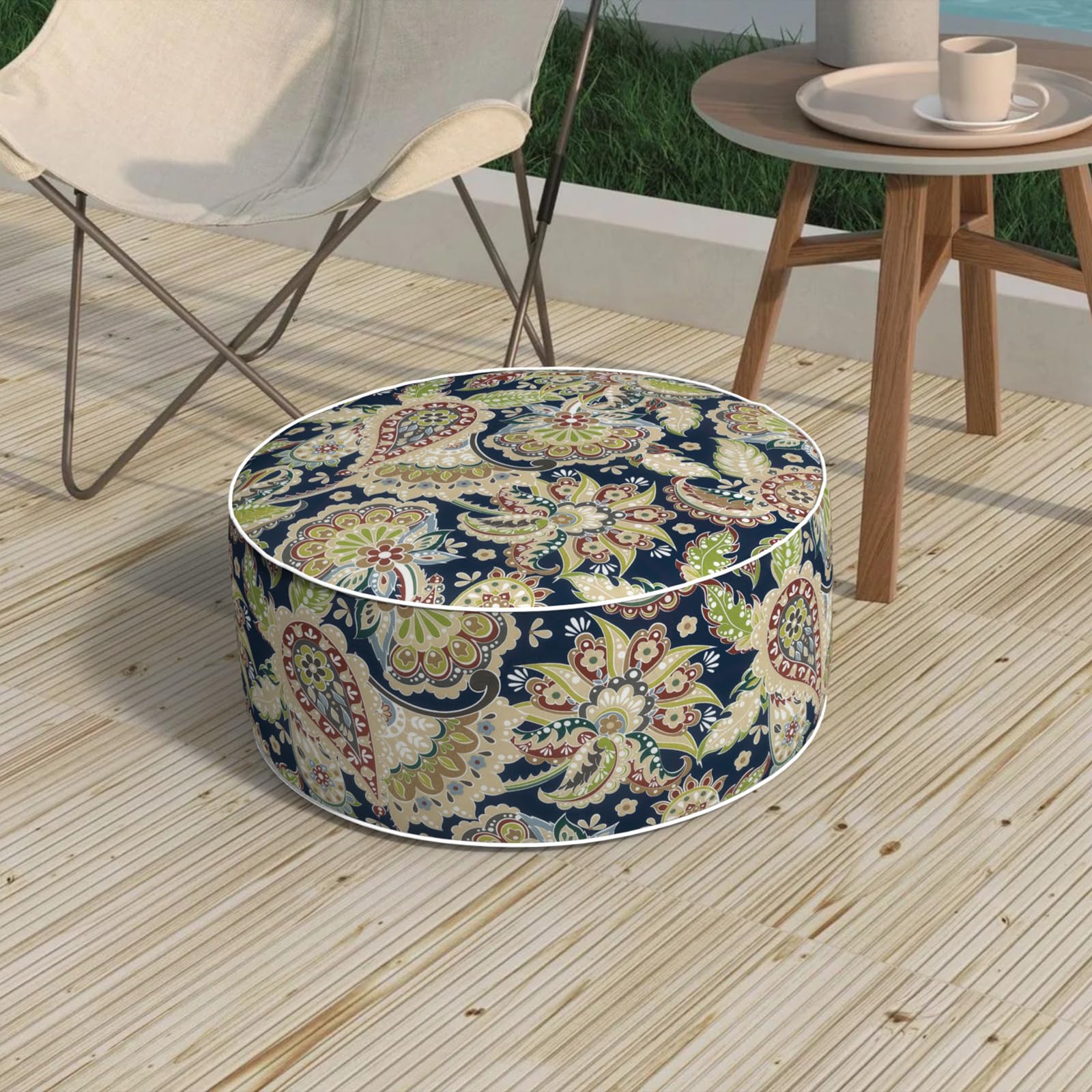 Outdoor Inflatable Stool Ottoman D31”xH14”, All Weather Portable Footrest Stool, Furniture Stool Ottomans for Home Garden Beach, Crayon Shells