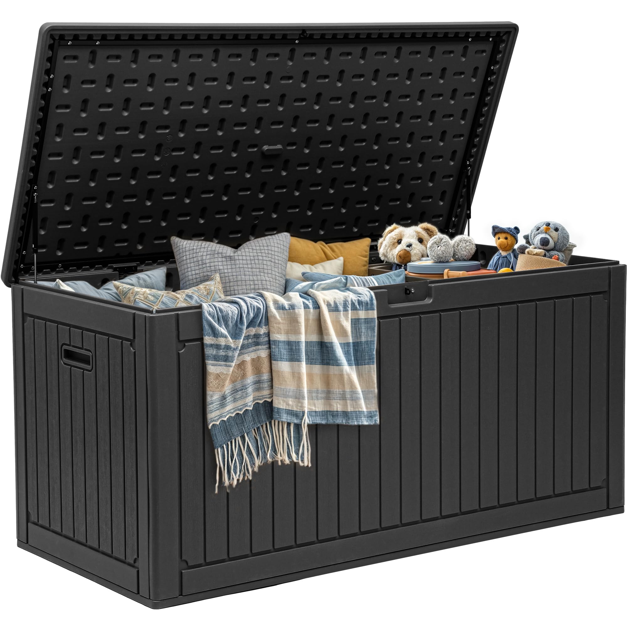 YITAHOME 70 Gallon Deck Bench with Storage, Outdoor Storage Box Bench with Armrests for Patio Garden Pool Porch, Waterproof&Lockable, Light Brown