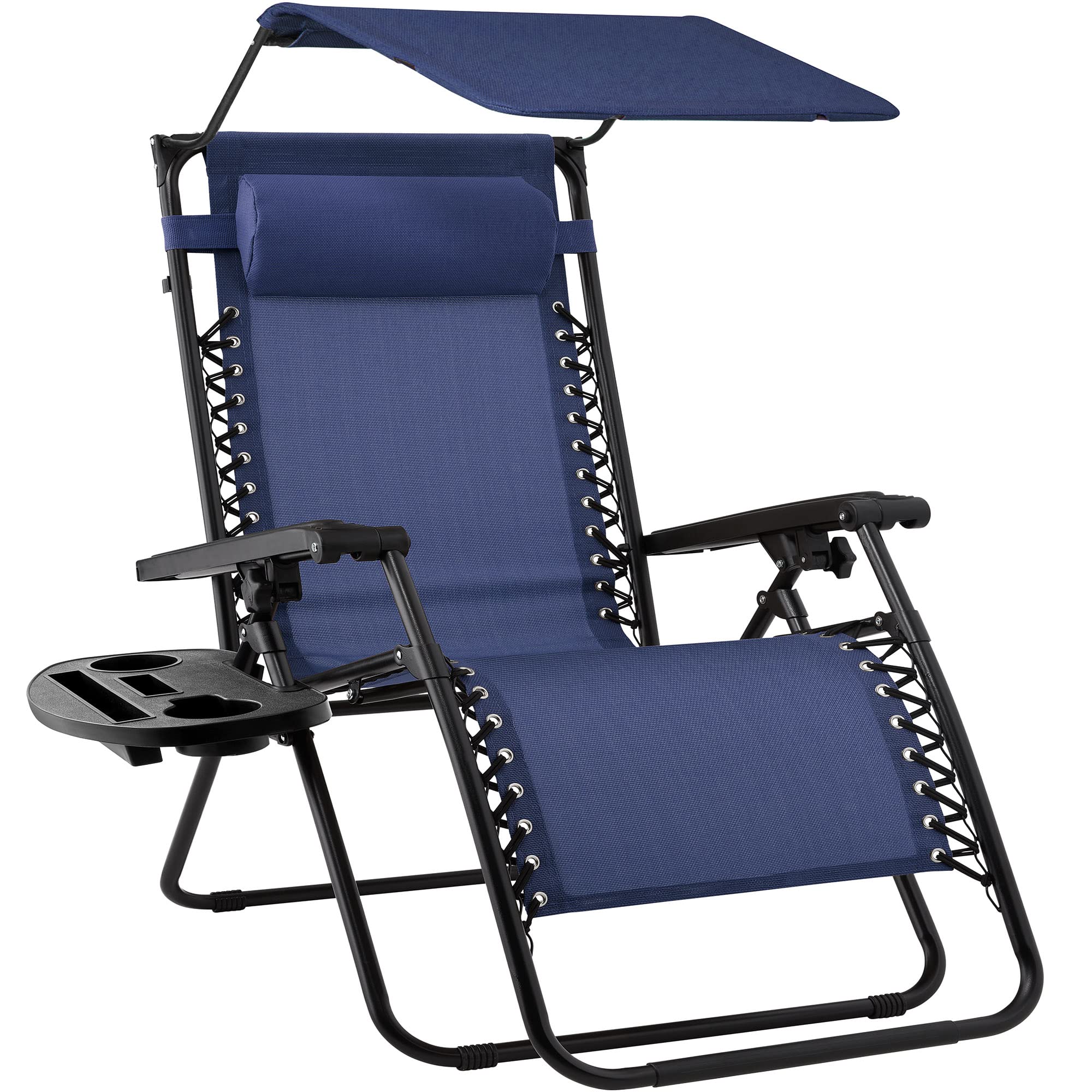 Best Choice Products Folding Zero Gravity Outdoor Recliner Patio Lounge Chair w/Adjustable Canopy Shade, Headrest, Side Accessory Tray, Textilene Mesh - Sage Green