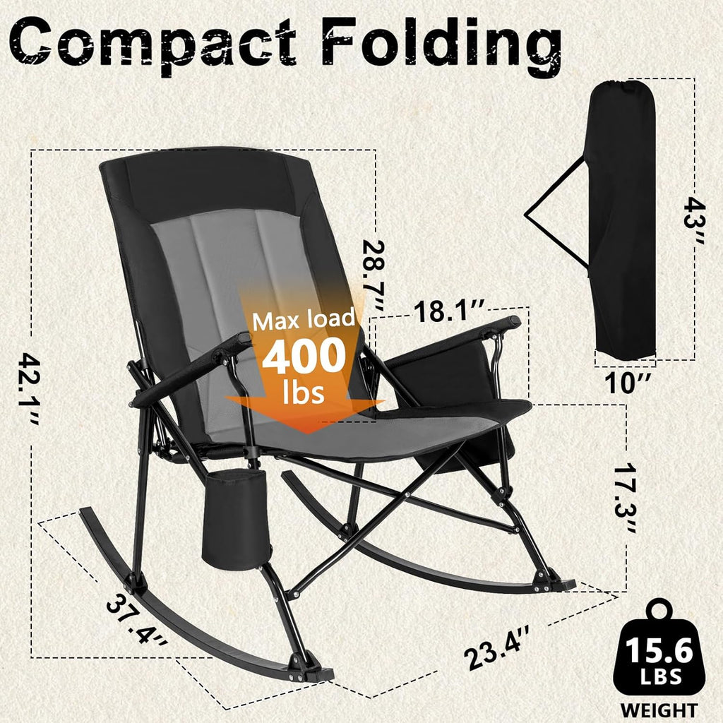 Romswi 2PCS Folding Rocking Camping Chair for Adults, Heavy Duty XL Padded Rocker with High Back, Portable Outdoor Rocking Chair for Patio, Lawn, Garden, Beach Up tp 400 lbs, Blue