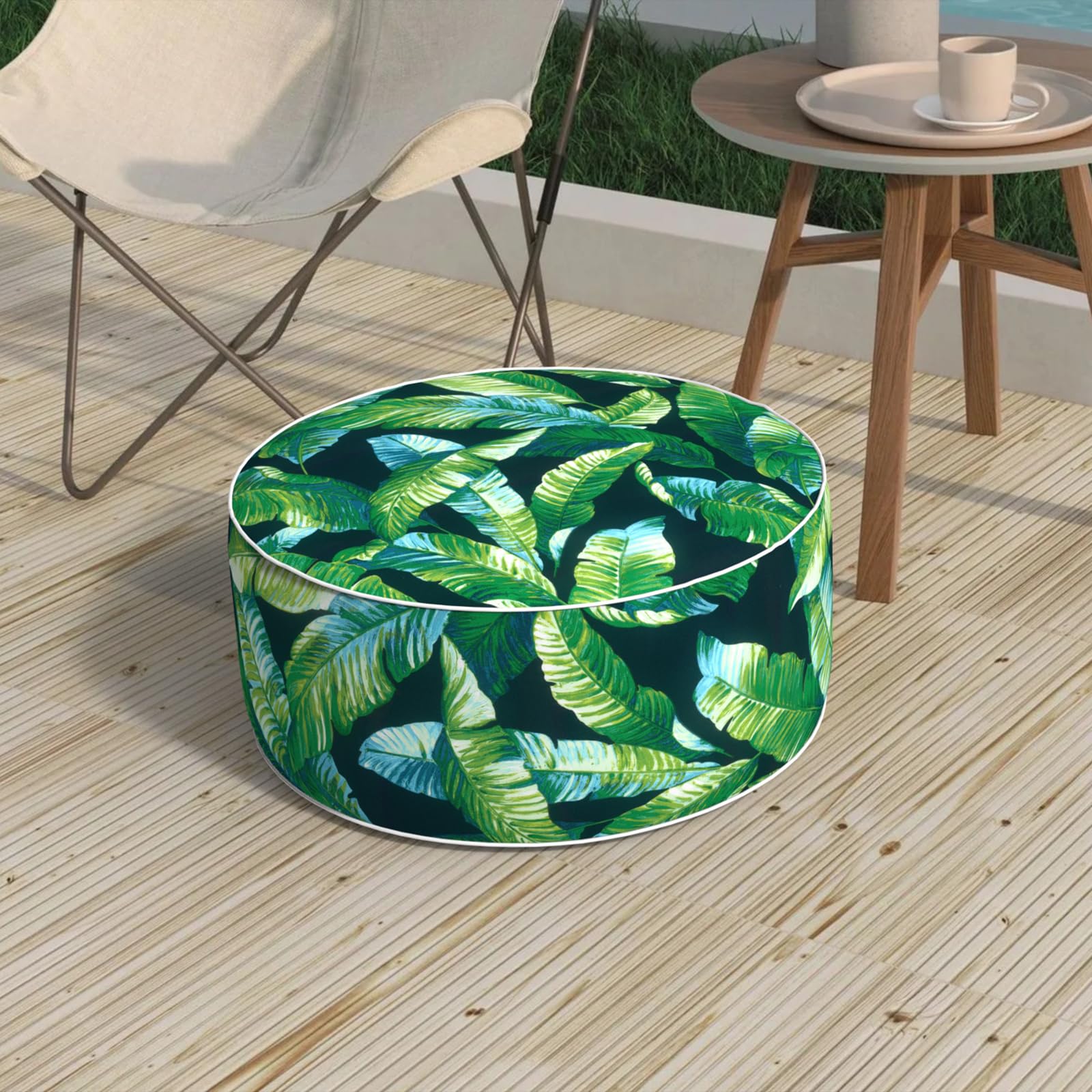 Outdoor Inflatable Stool Ottoman D31”xH14”, All Weather Portable Footrest Stool, Furniture Stool Ottomans for Home Garden Beach, Crayon Shells