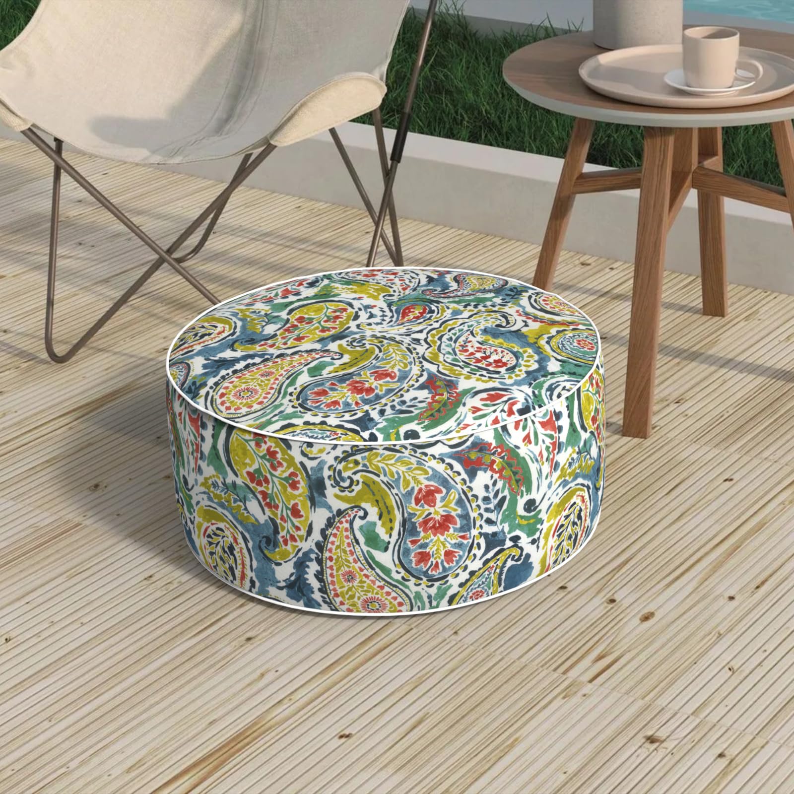 Outdoor Inflatable Stool Ottoman D31”xH14”, All Weather Portable Footrest Stool, Furniture Stool Ottomans for Home Garden Beach, Crayon Shells