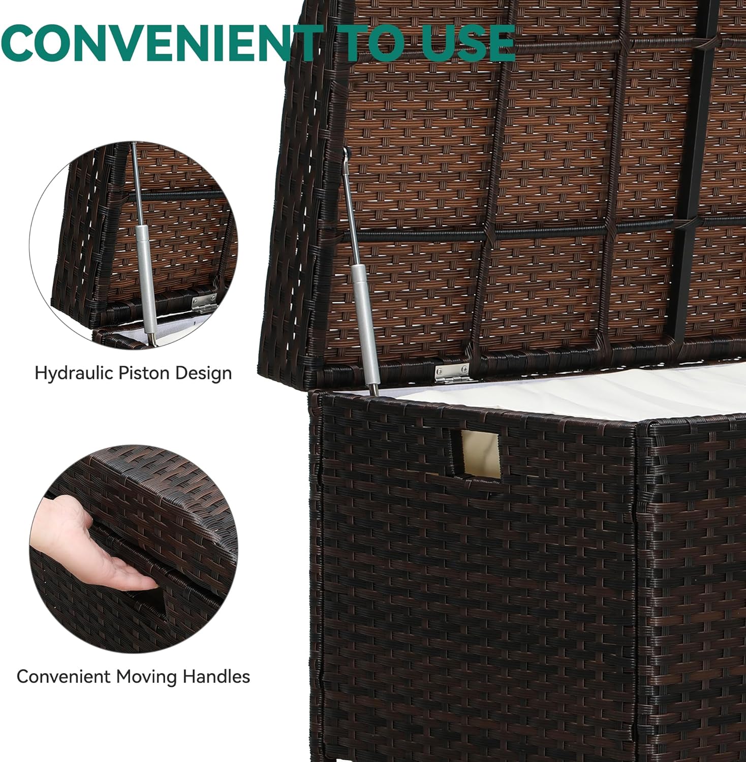 YITAHOME Outdoor Wicker Storage Bench Deck Box, Large PE Rattan Patio Storage Bench w/Covenient Handles and Soft Cushion for Patio, Yard, Lawn, Garden