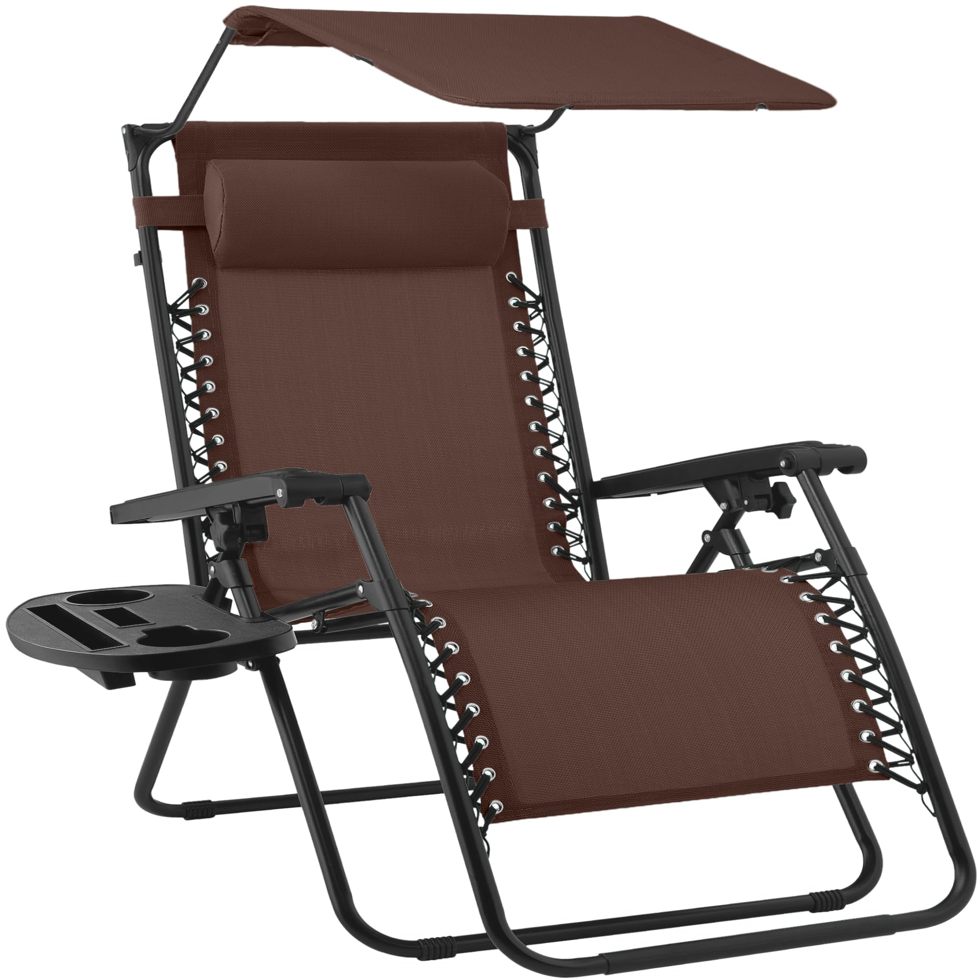 Best Choice Products Folding Zero Gravity Outdoor Recliner Patio Lounge Chair w/Adjustable Canopy Shade, Headrest, Side Accessory Tray, Textilene Mesh - Sage Green