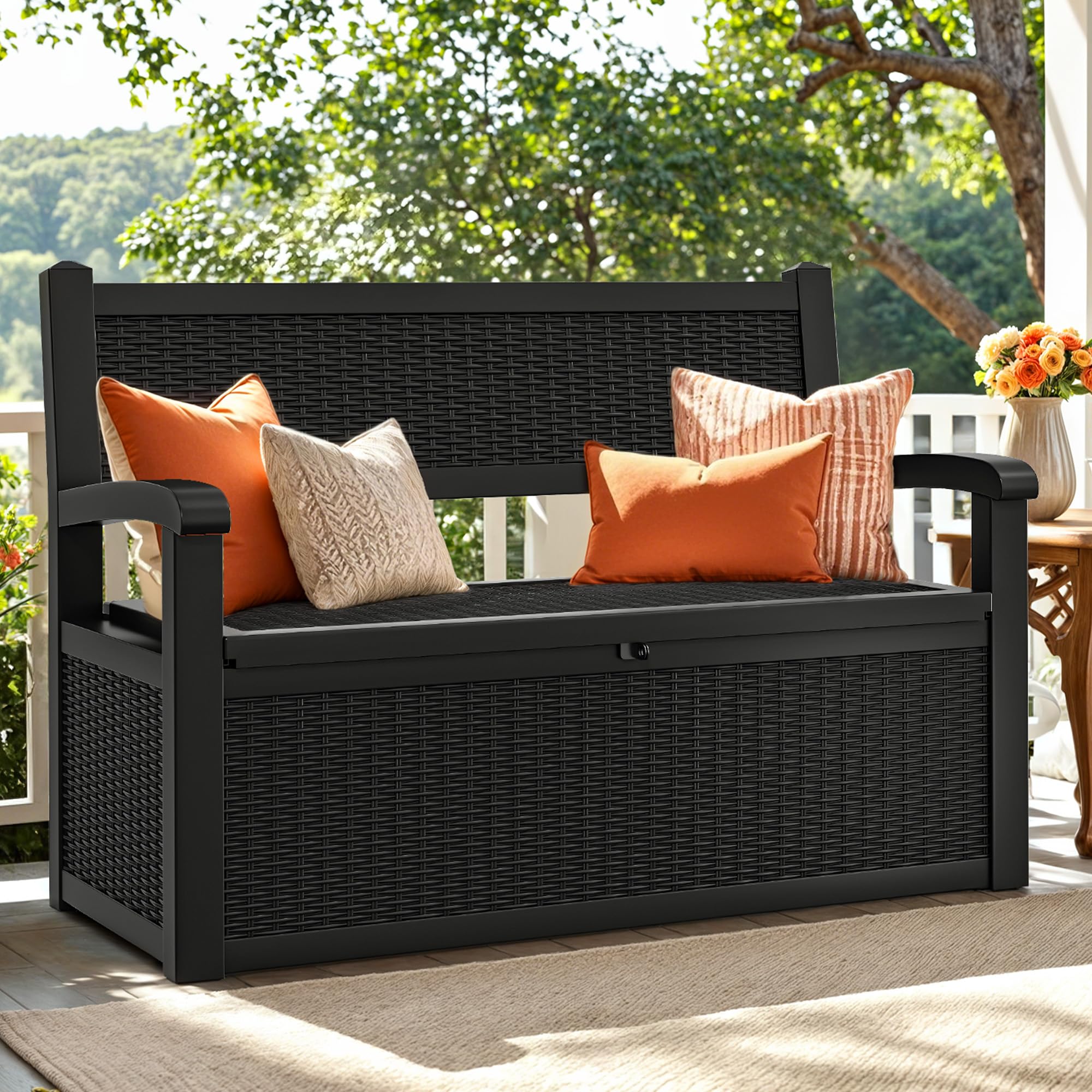 YITAHOME 70 Gallon Deck Bench with Storage, Outdoor Storage Box Bench with Armrests for Patio Garden Pool Porch, Waterproof&Lockable, Light Brown