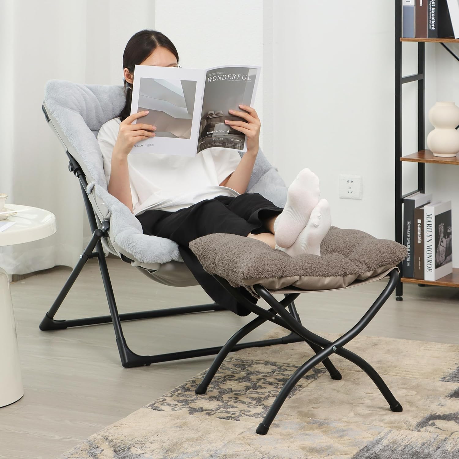 15"(H) Folding Ottoman, Foldable Footrest Stool, Portable Small Foot Stool for Couch, Collapsible Foot Rest Ottoman for Sofa, Padded Ottomans for Home, Living Room, Bedroom, Light Brown