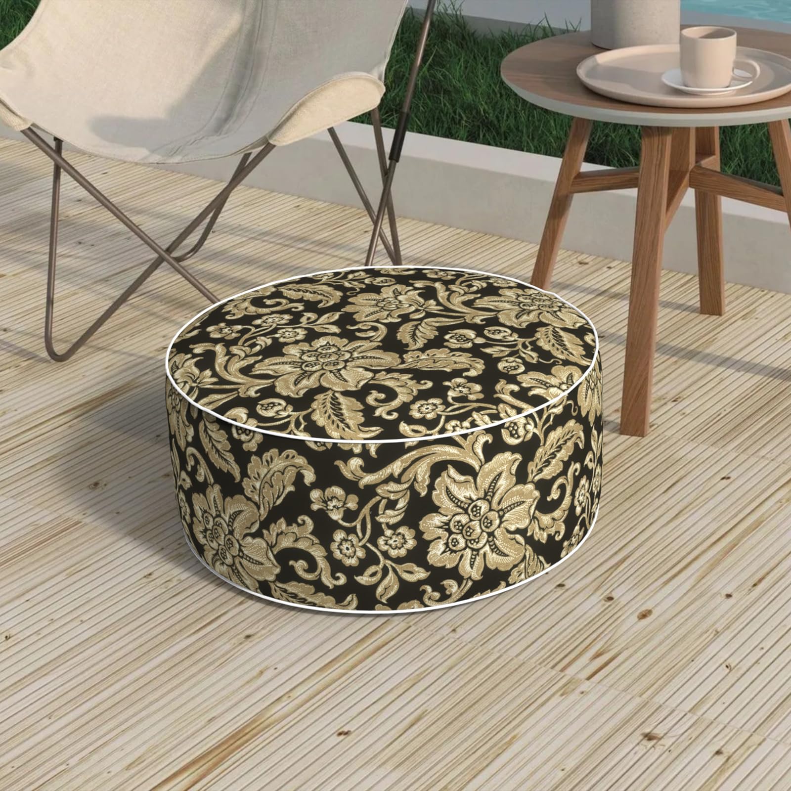 Outdoor Inflatable Stool Ottoman D31”xH14”, All Weather Portable Footrest Stool, Furniture Stool Ottomans for Home Garden Beach, Crayon Shells