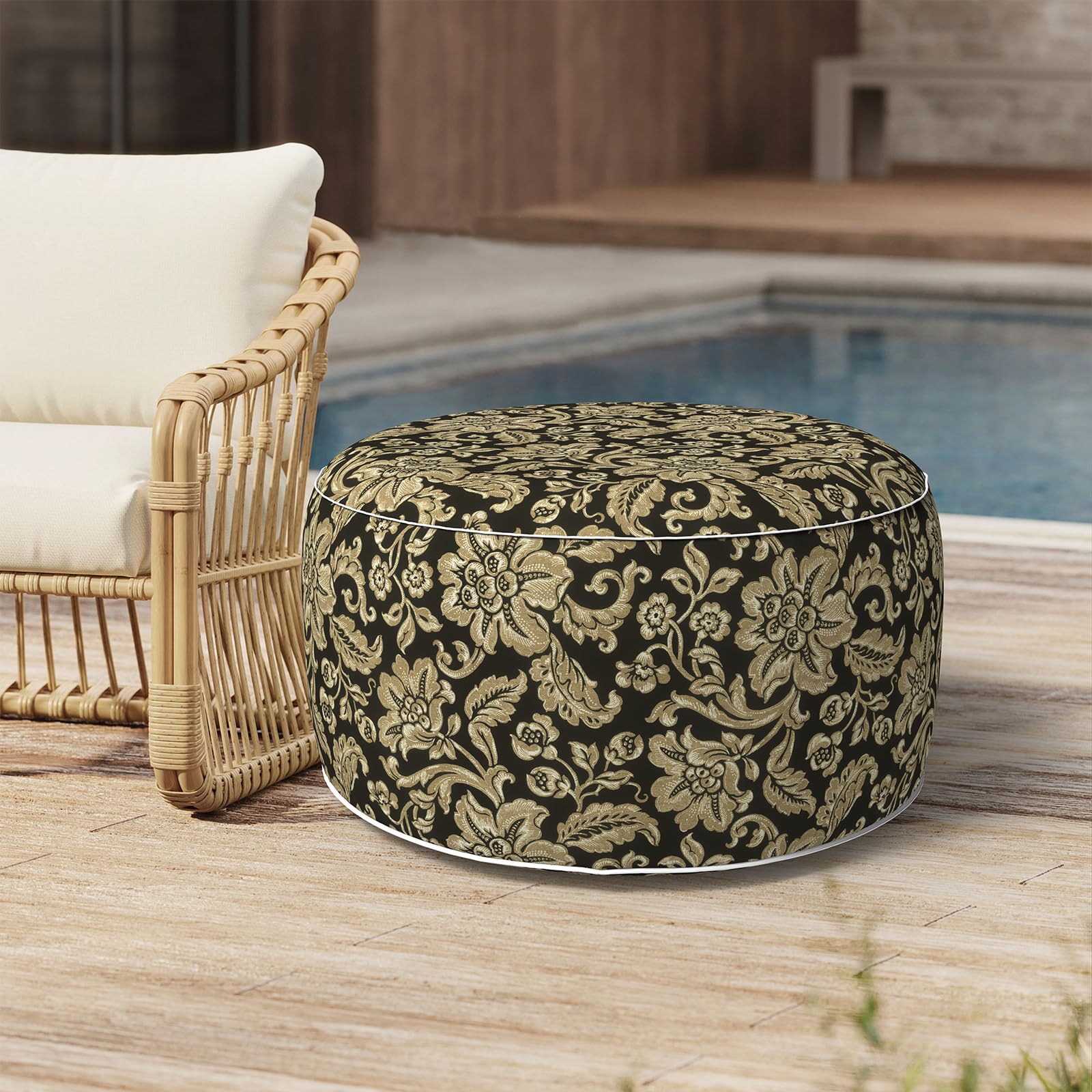 Outdoor Inflatable Stool Ottoman D31”xH14”, All Weather Portable Footrest Stool, Furniture Stool Ottomans for Home Garden Beach, Crayon Shells