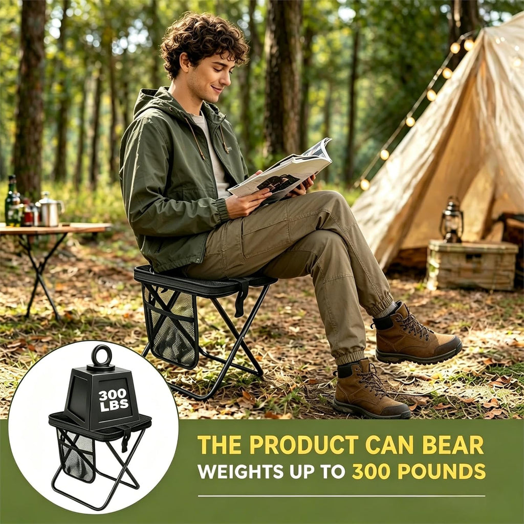 Foldable Camping Stool, Heavy Duty Thickened Collapsible Portable Pocket Chair, Compact Pocket Size Travel Seat for Hiking, Fishing, Picnic and Outdoor Activities (L15*W12*H16in)