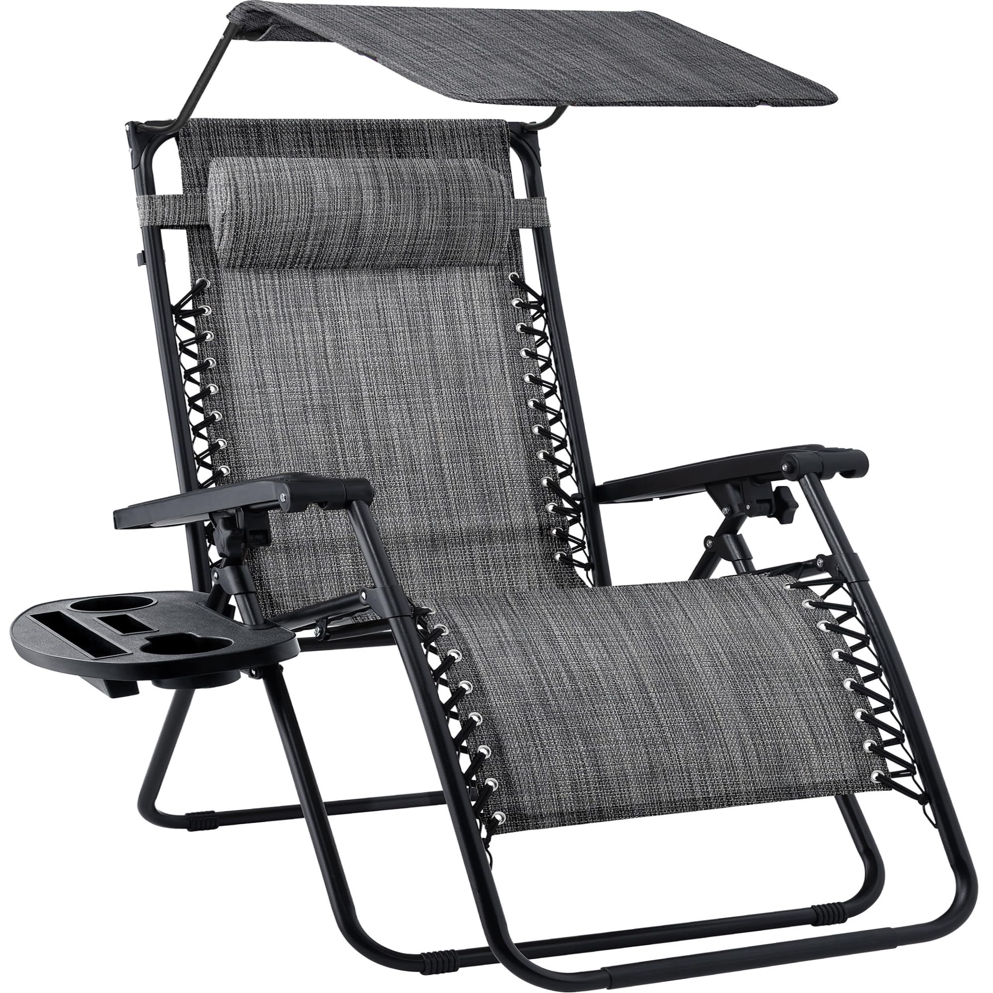 Best Choice Products Folding Zero Gravity Outdoor Recliner Patio Lounge Chair w/Adjustable Canopy Shade, Headrest, Side Accessory Tray, Textilene Mesh - Sage Green