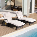 2-Pack White PE Rattan Chaise Lounge, 6-Position Adjustable with Side Table