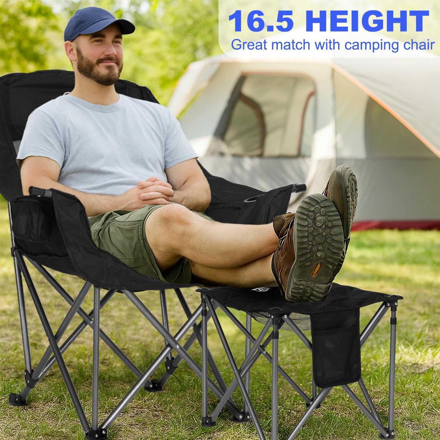 Bolosy Camping Stool Oversized Camping Foot Stool Ottoman Heavy Duty Camp Stool Padded Camping Chair Foot Rest Foldable Footrest