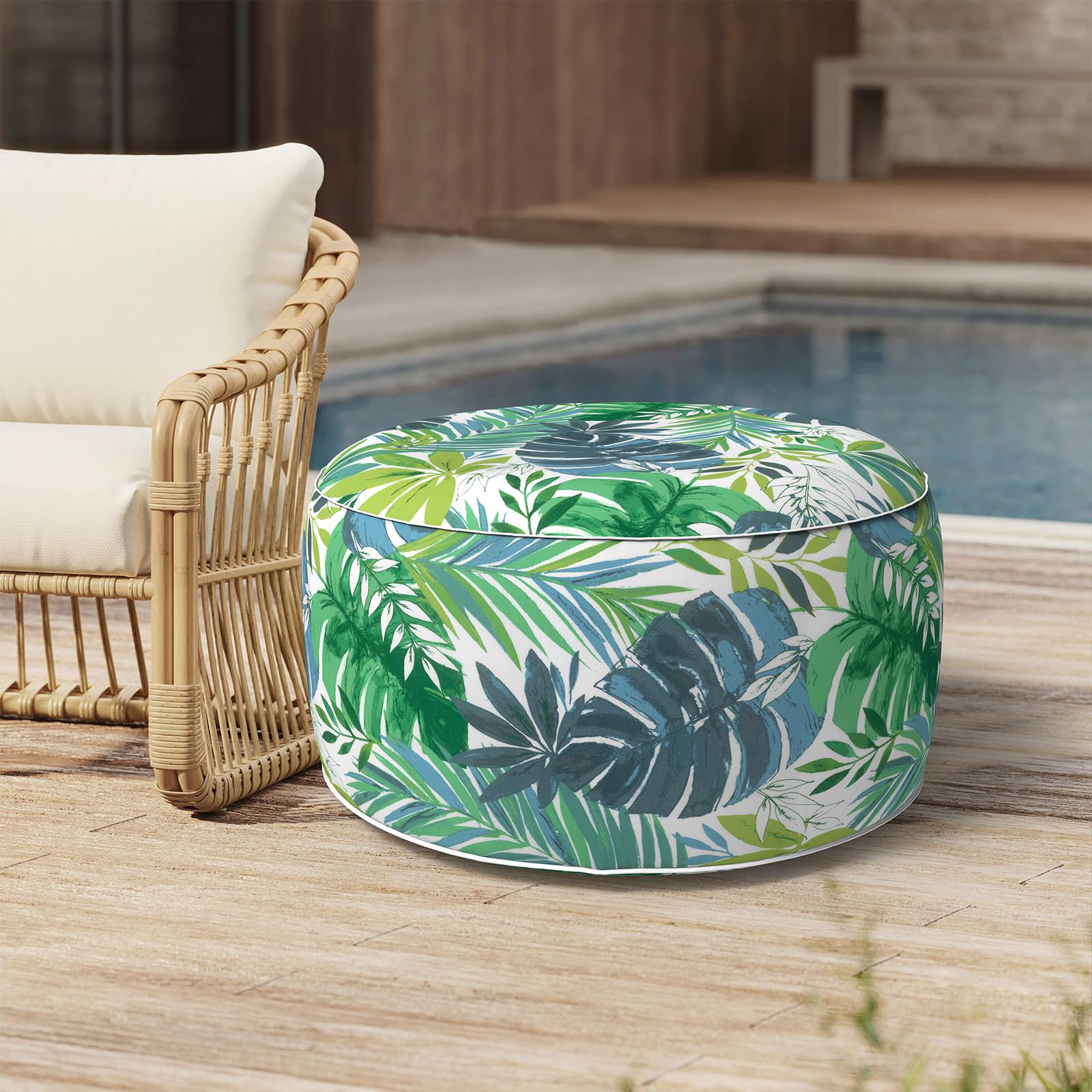 Outdoor Inflatable Stool Ottoman D31”xH14”, All Weather Portable Footrest Stool, Furniture Stool Ottomans for Home Garden Beach, Crayon Shells
