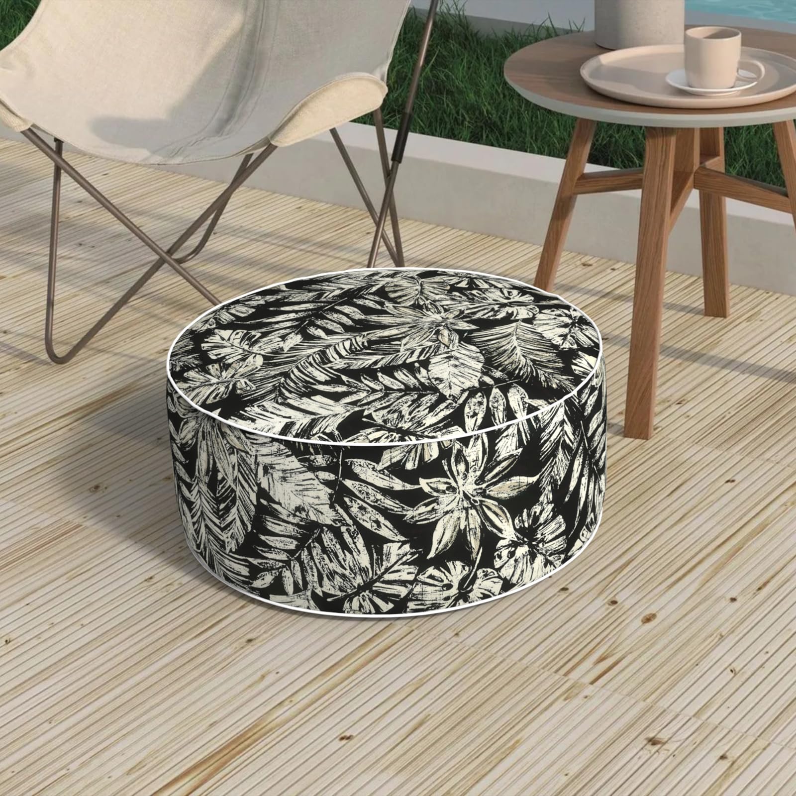 Outdoor Inflatable Stool Ottoman D31”xH14”, All Weather Portable Footrest Stool, Furniture Stool Ottomans for Home Garden Beach, Crayon Shells