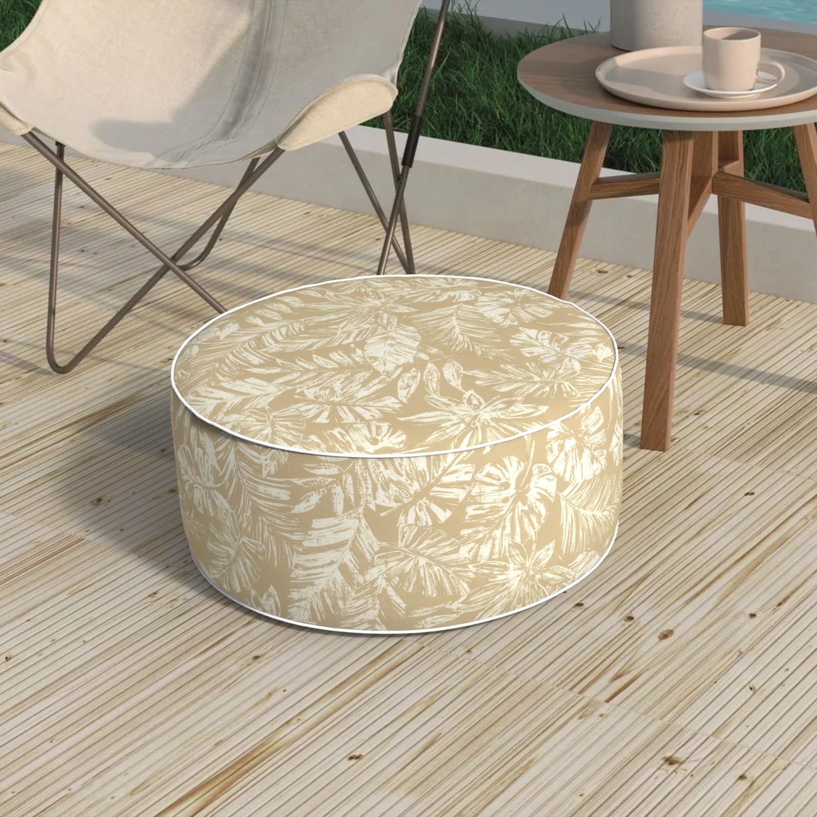 Outdoor Inflatable Stool Ottoman D31”xH14”, All Weather Portable Footrest Stool, Furniture Stool Ottomans for Home Garden Beach, Crayon Shells
