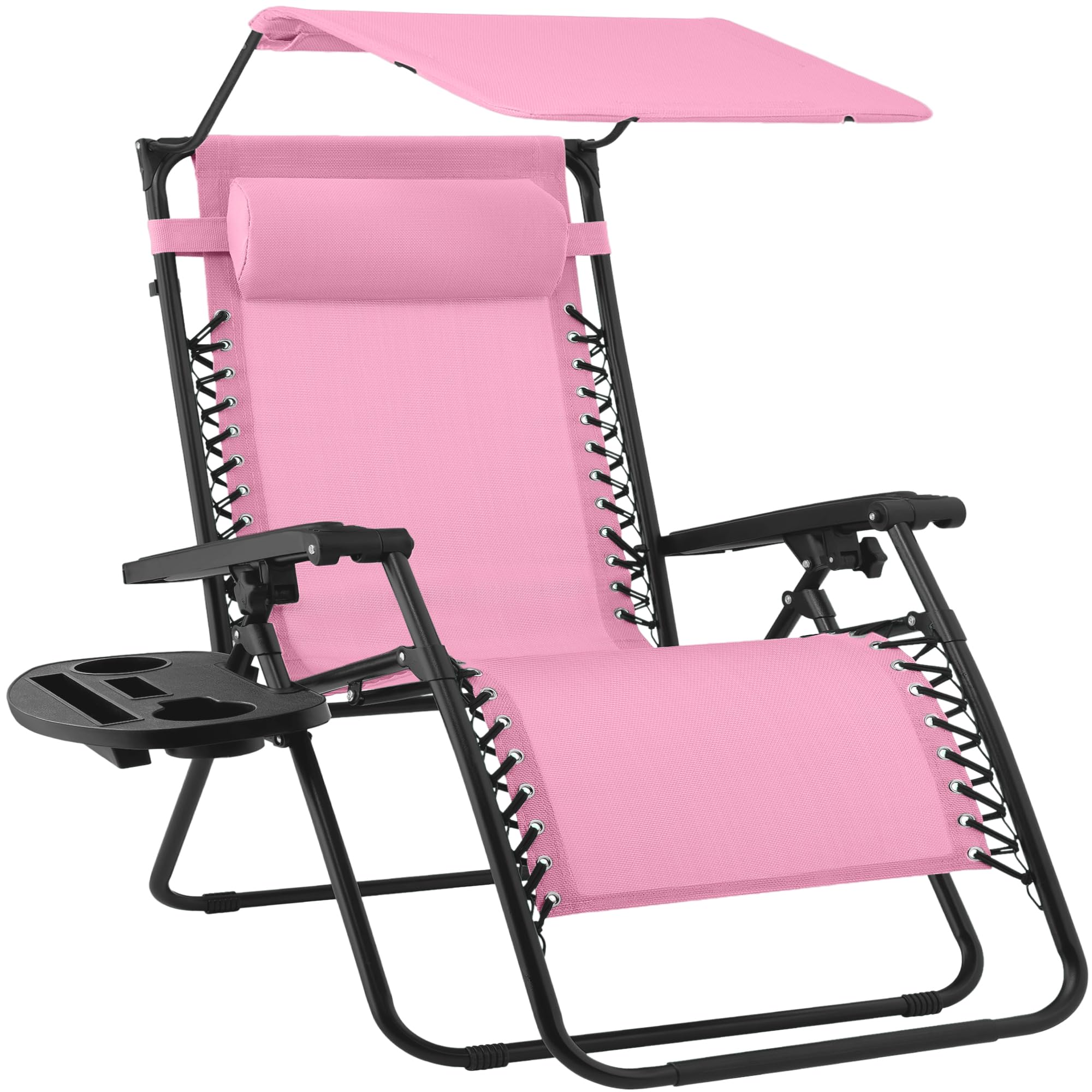 Best Choice Products Folding Zero Gravity Outdoor Recliner Patio Lounge Chair w/Adjustable Canopy Shade, Headrest, Side Accessory Tray, Textilene Mesh - Sage Green