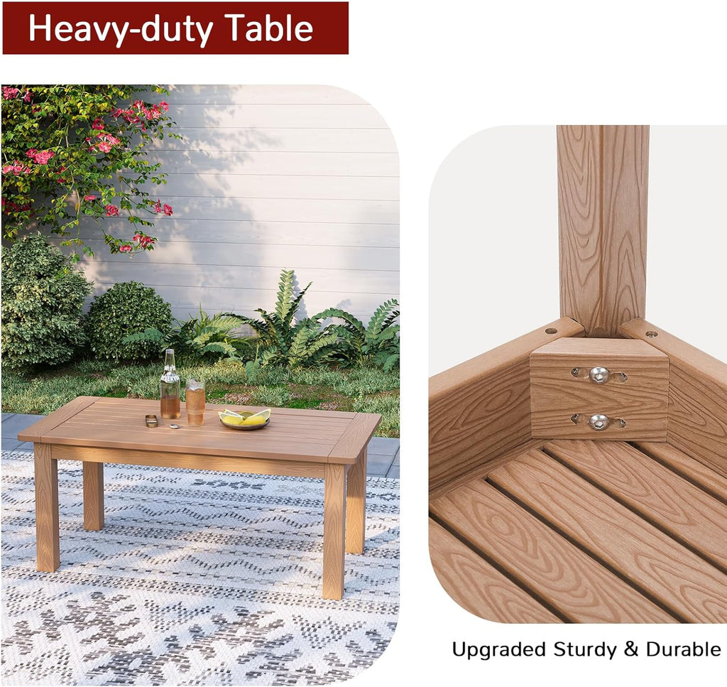 Stoog All-Weather Outdoor Coffee Table, HIPS Patio Coffee Tables for Outdoor, Modern Rectangle End Table for Backyard, Porch, Garden, Pool & Deck, Teak