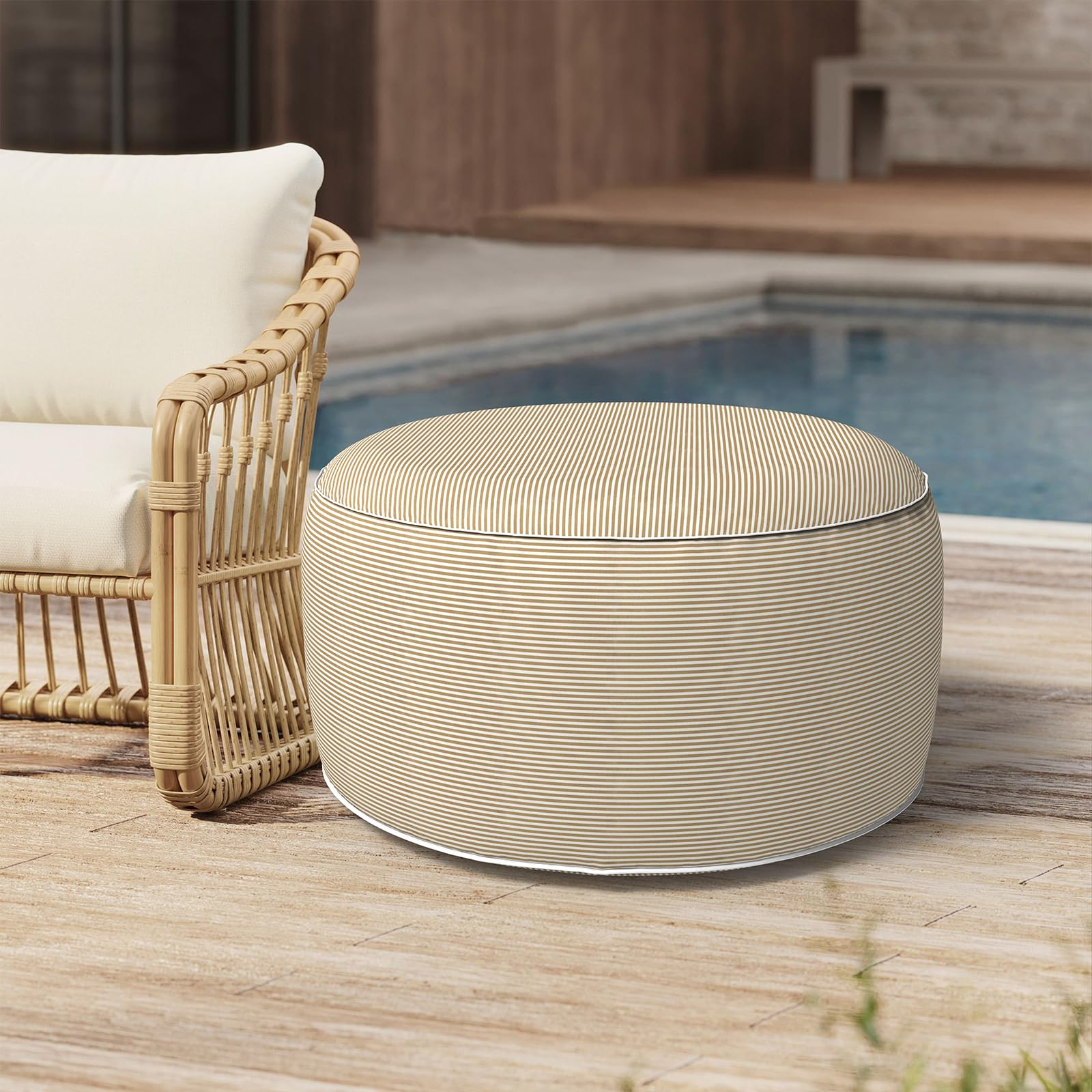 Outdoor Inflatable Stool Ottoman D31”xH14”, All Weather Portable Footrest Stool, Furniture Stool Ottomans for Home Garden Beach, Crayon Shells