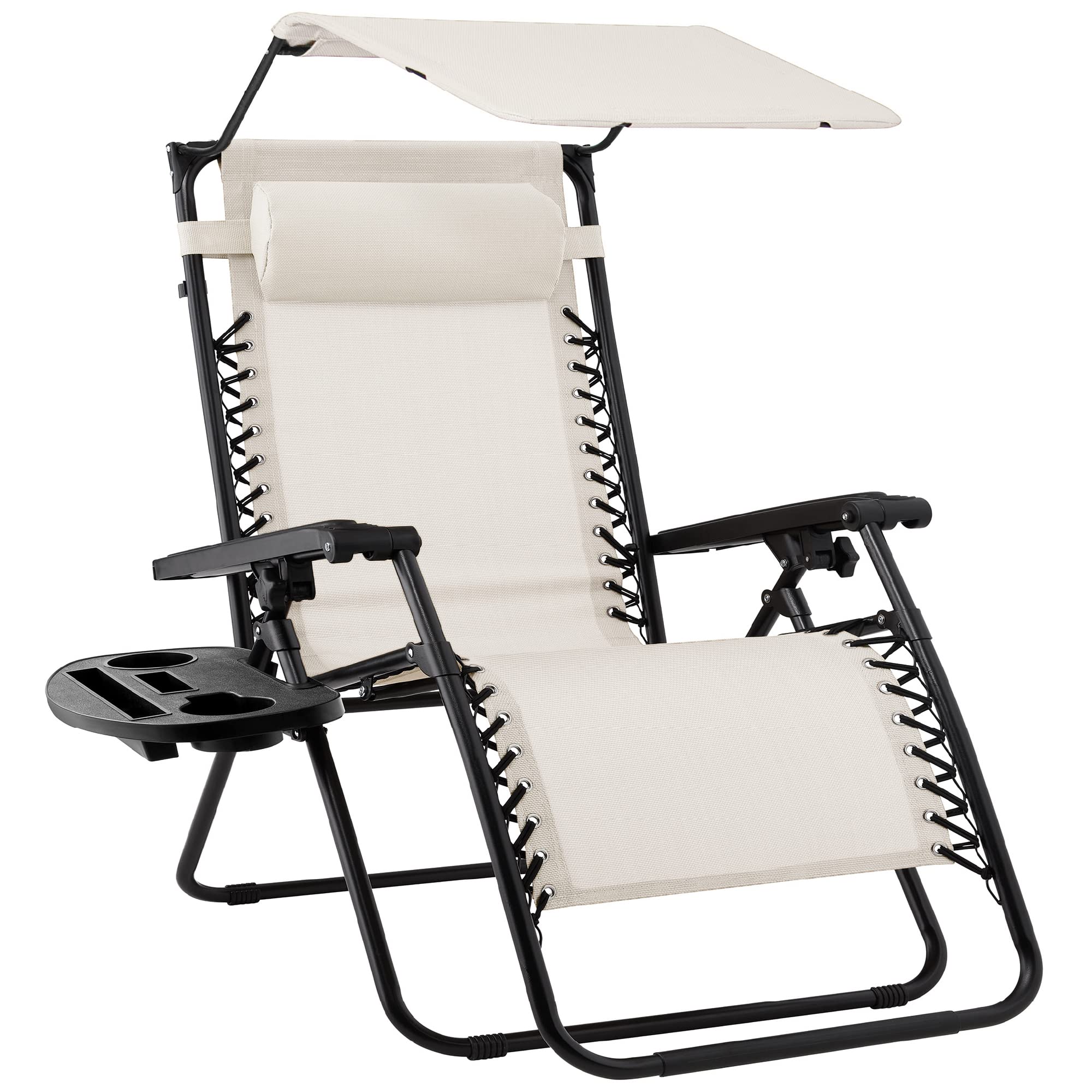 Best Choice Products Folding Zero Gravity Outdoor Recliner Patio Lounge Chair w/Adjustable Canopy Shade, Headrest, Side Accessory Tray, Textilene Mesh - Sage Green