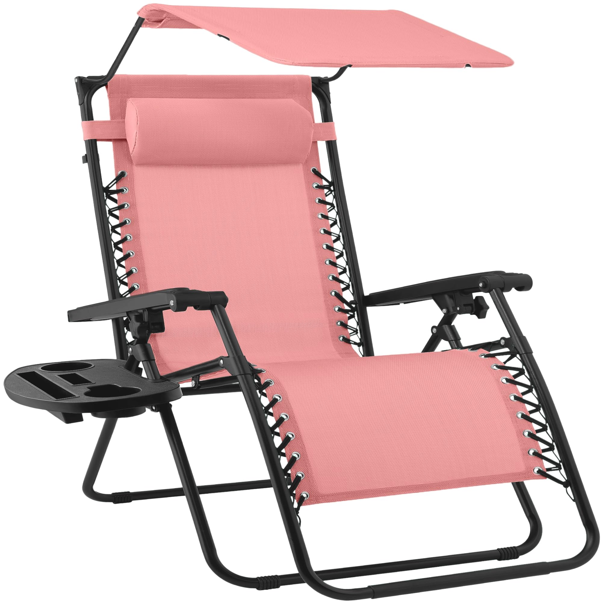 Best Choice Products Folding Zero Gravity Outdoor Recliner Patio Lounge Chair w/Adjustable Canopy Shade, Headrest, Side Accessory Tray, Textilene Mesh - Sage Green