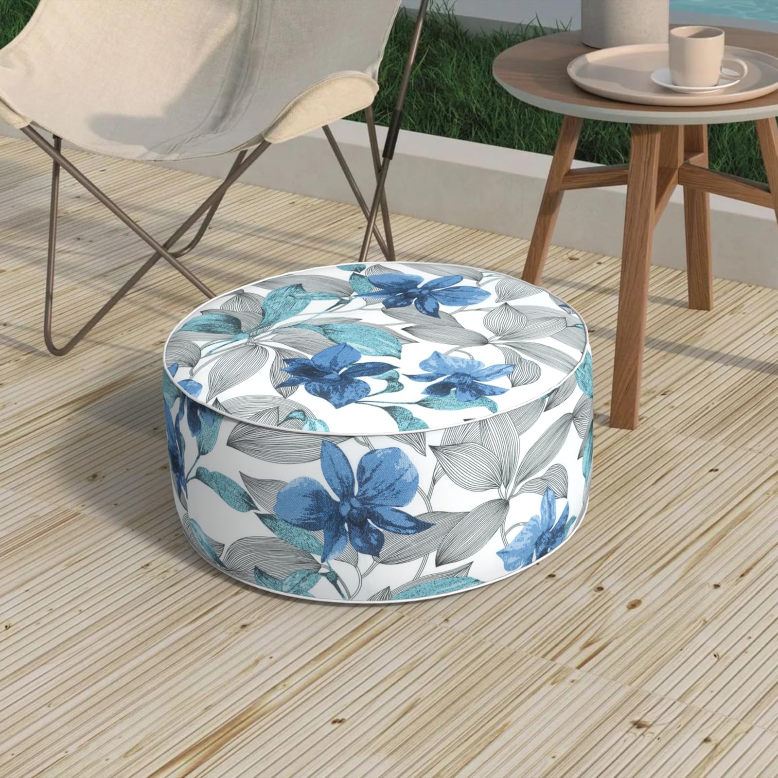 Outdoor Inflatable Stool Ottoman D31”xH14”, All Weather Portable Footrest Stool, Furniture Stool Ottomans for Home Garden Beach, Crayon Shells